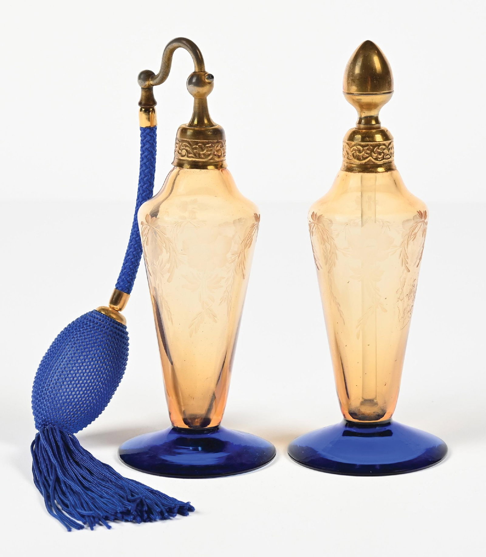 LOT OF 2: DEVILBISS AMBER BODY WITH BLUE BASE PERFUMES (1 of 5)