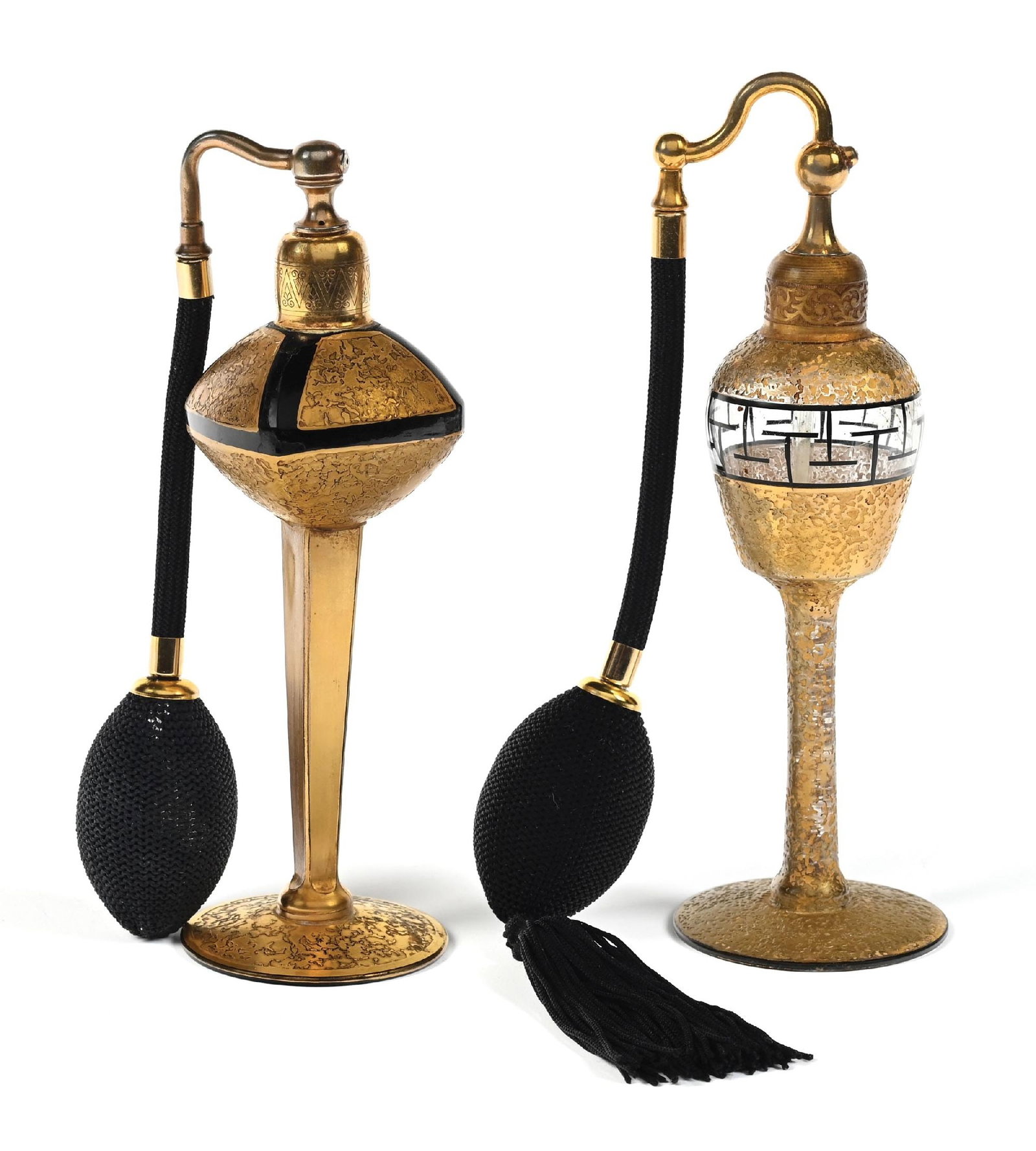LOT OF 2: BLACK & GOLD DEVILBISS ART DECO PERFUMES WITH ATOMIZERS (1 of 5)