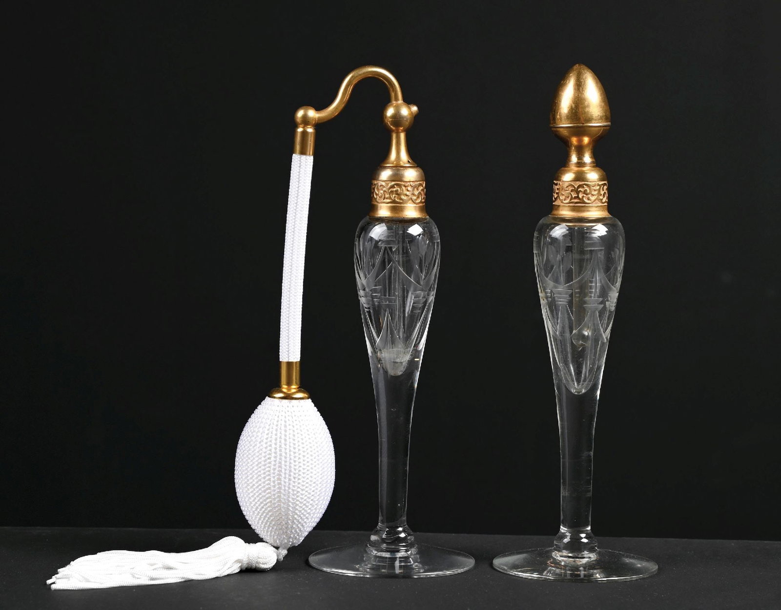 LOT OF 2: DEVILBISS CLEAR CUT GLASS PERFUME BOTTLE & ATOMIZER (1 of 4)