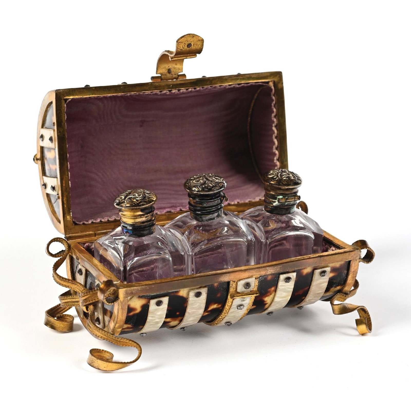 FRENCH TORTOISE SHELL & MOTHER OF PEARL PERFUME CASKET (1 of 6)