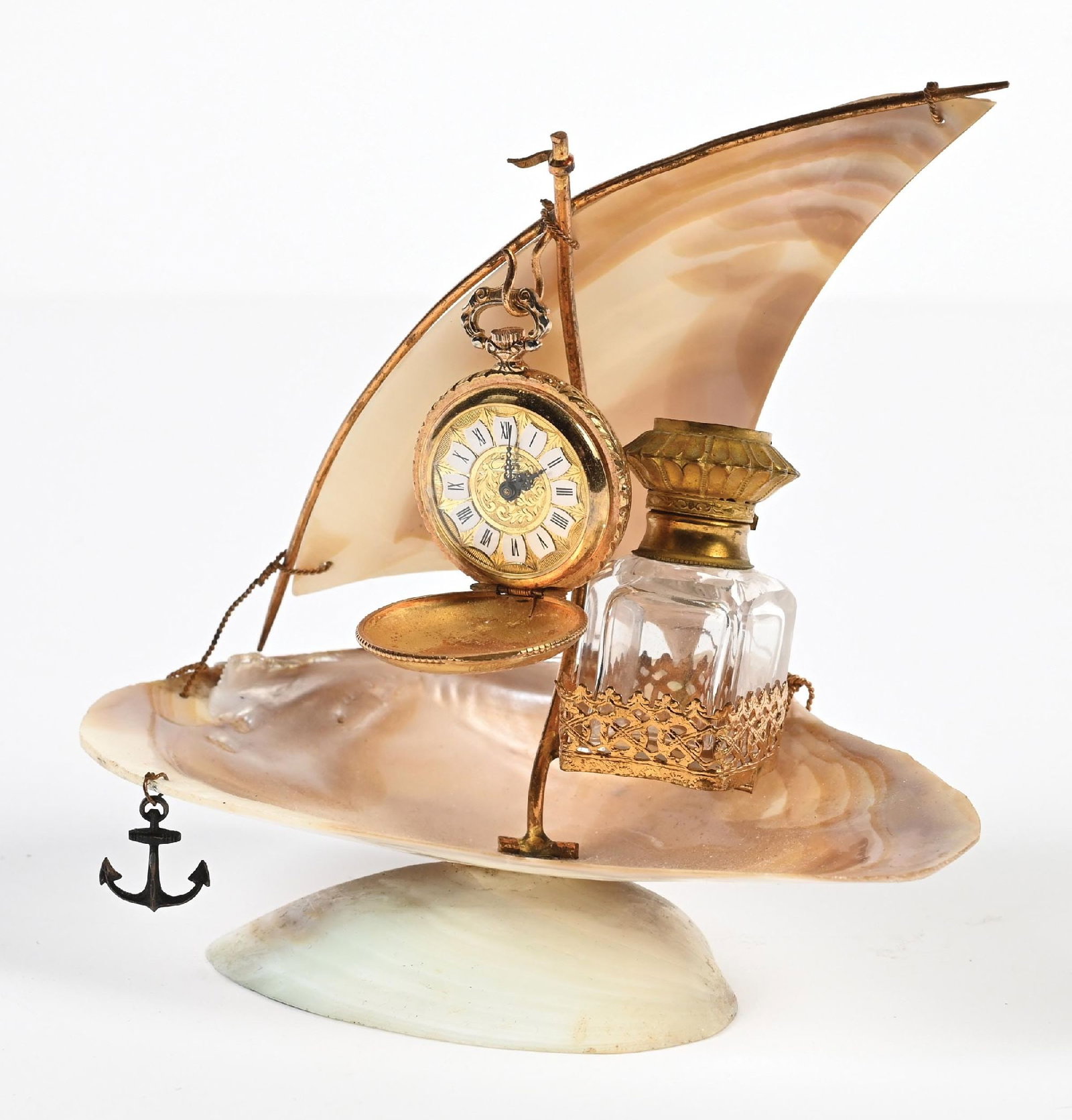 FRENCH PALAIS ROYAL MOTHER-OF-PEARL SAILBOAT PERFUME HOLDER (1 of 4)