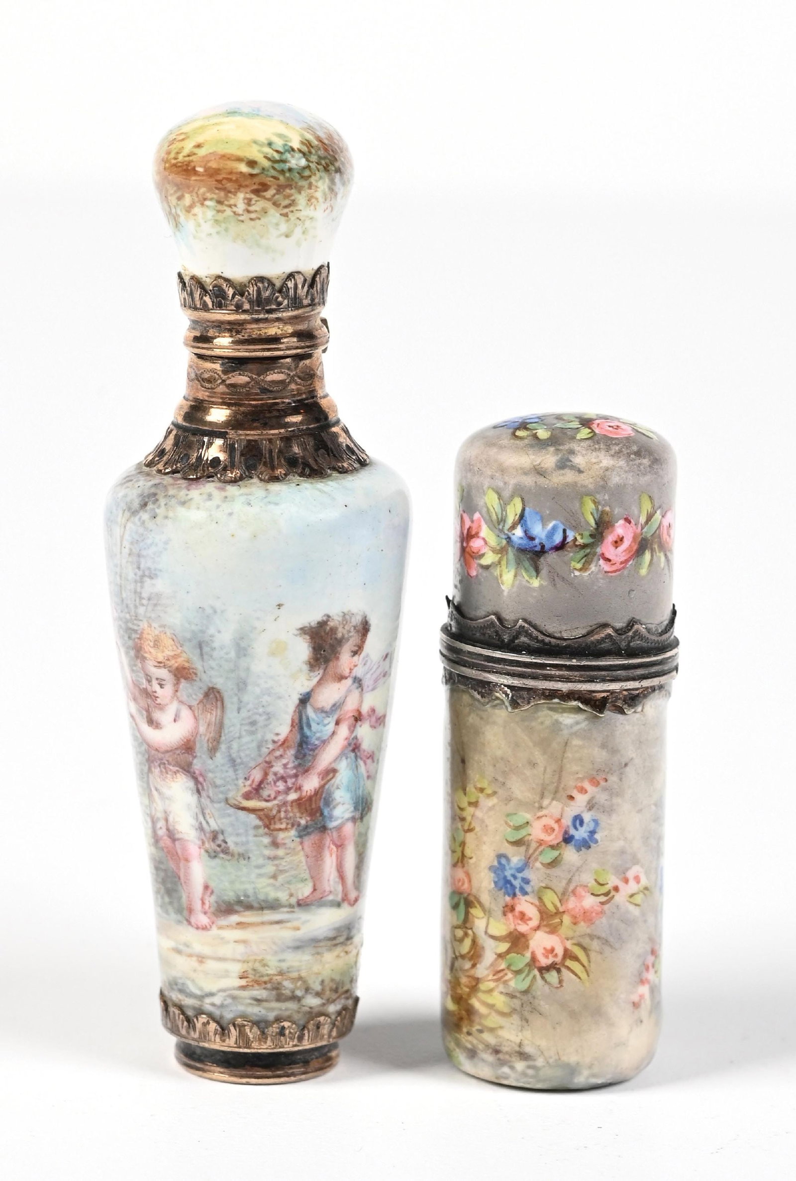 LOT OF 2: FRENCH PORCELAIN & SILVER PERFUME BOTTLES (1 of 5)