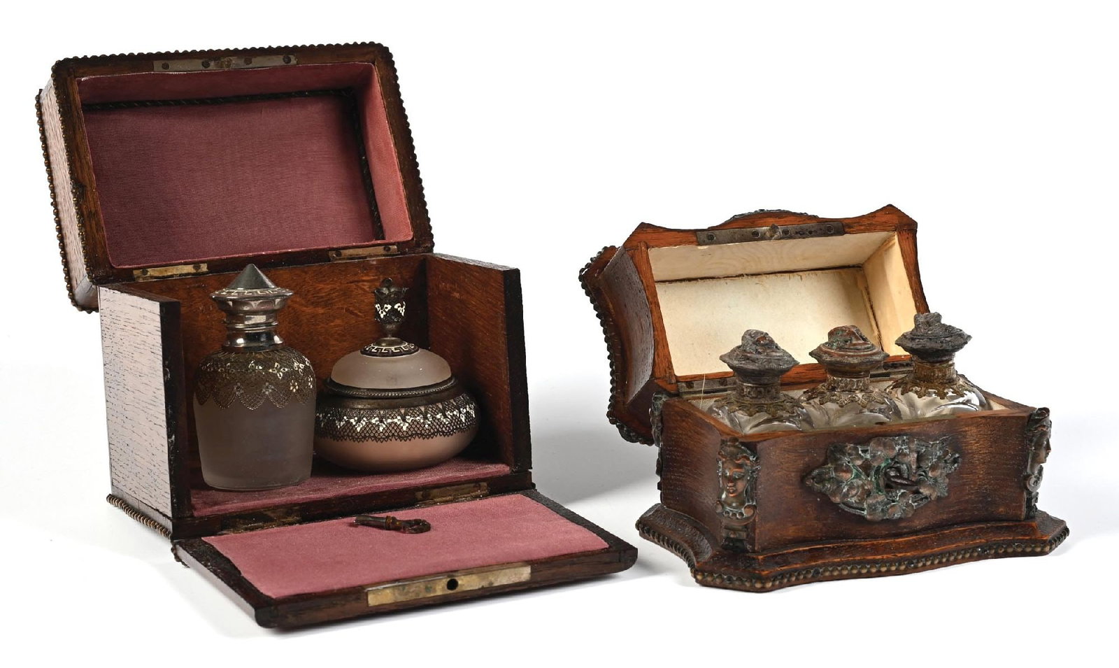 LOT OF 2: FRENCH OAK & BRASS MOUNTED PERFUME CASKETS (1 of 6)