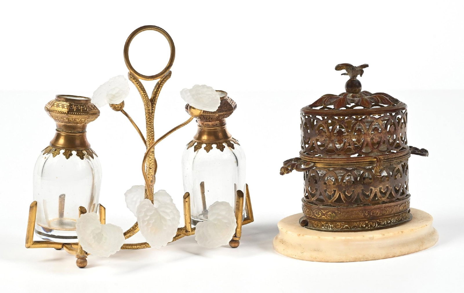 LOT OF 2: FRENCH PALAIS ROYAL PERFUME CADDIES WITH GOLD DETAILED BOTTLES (1 of 5)