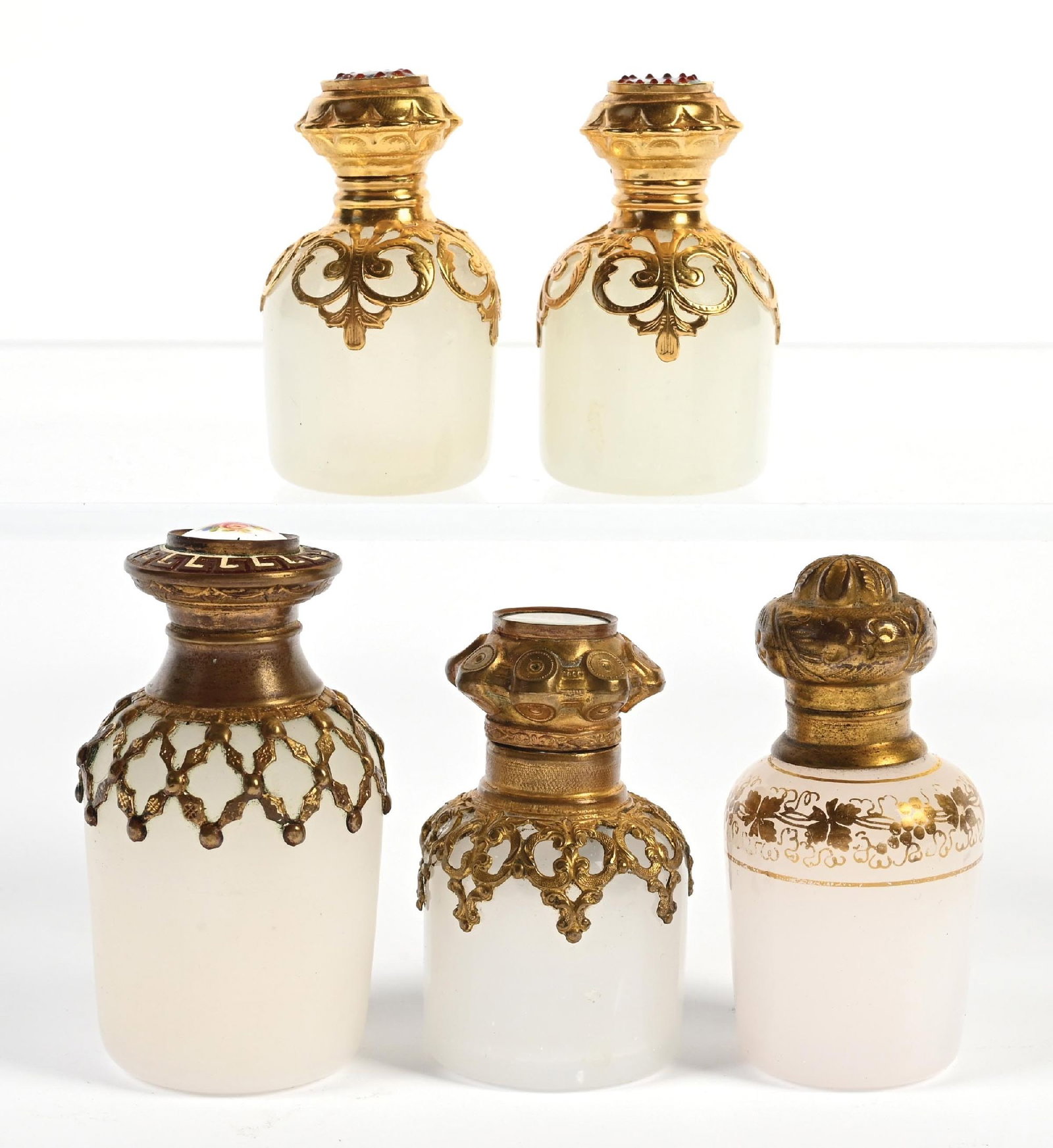 LOT OF 5: FRENCH WHITE OPALINE PERFUME BOTTLES (1 of 5)