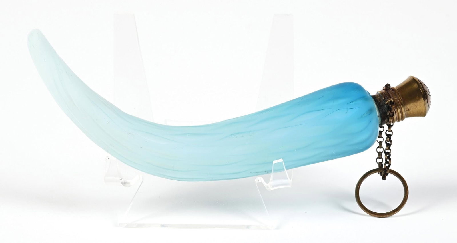 VICTORIAN BLUE GLASS HORN-SHAPED PERFUME BOTTLE (1 of 5)