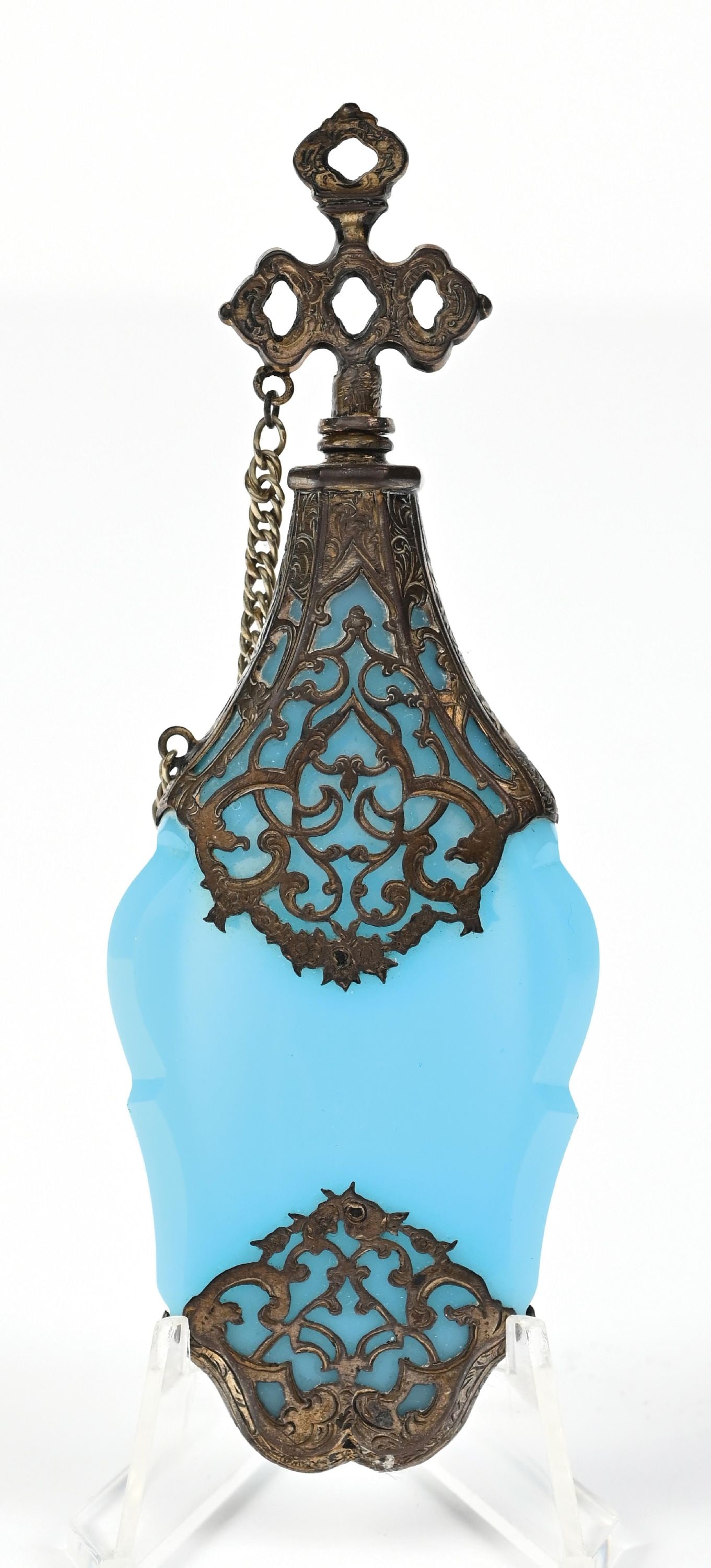 FRENCH BLUE OPALINE GLASS PERFUME BOTTLE (1 of 4)