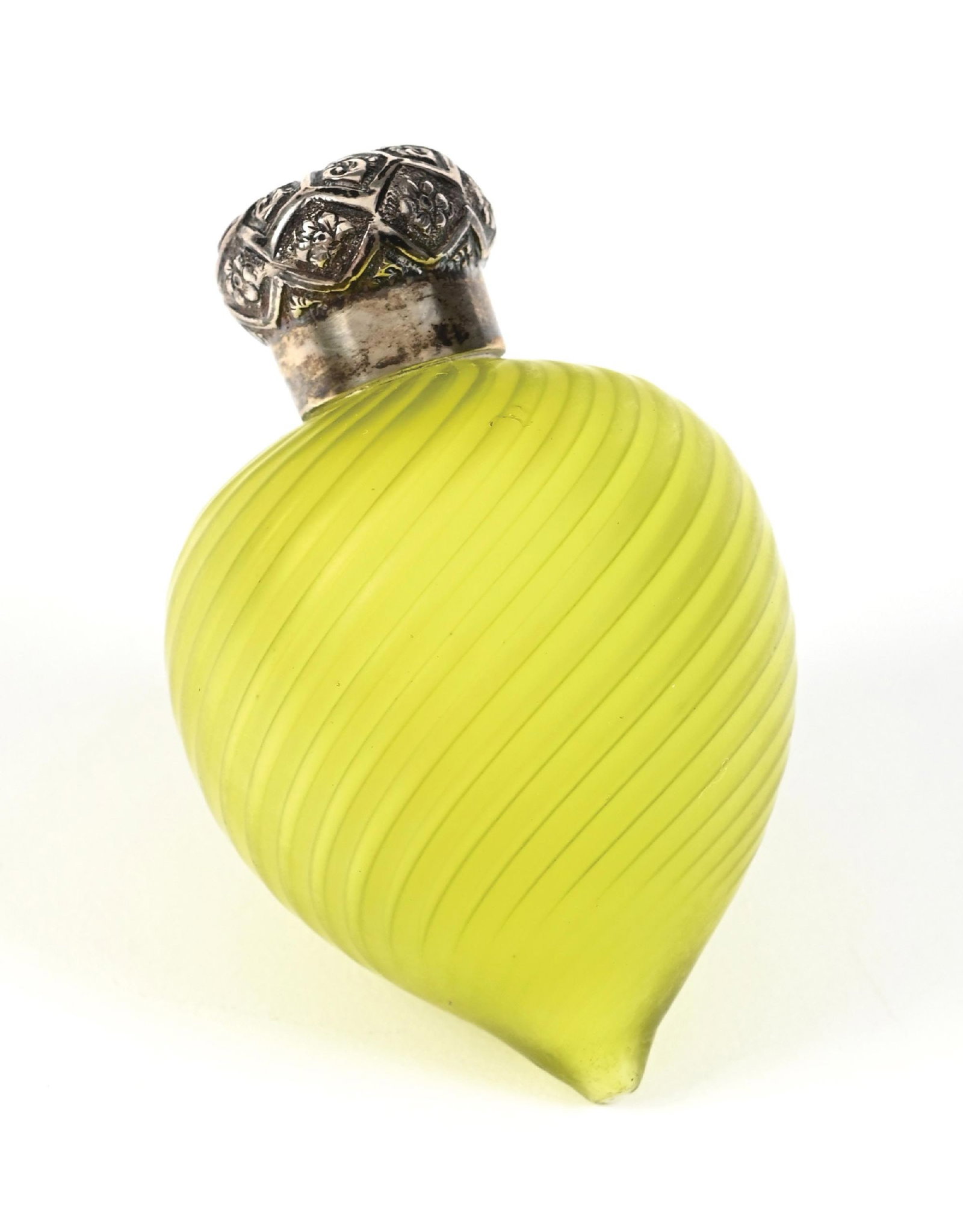 GREEN/YELLOW SWIRLED SATIN GLASS PERFUME BOTTLE (1 of 5)