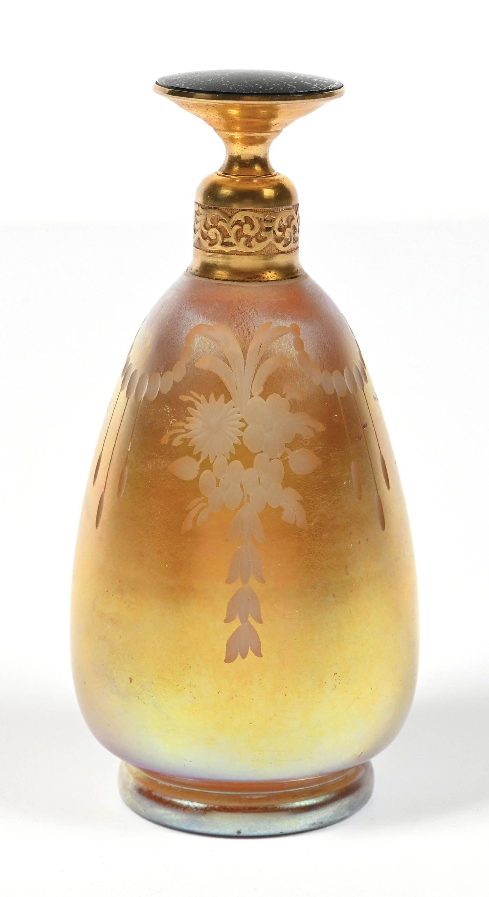 STEUBEN GOLD IRIDESCENT PERFUME WITH FLORAL ETCHING (1 of 6)