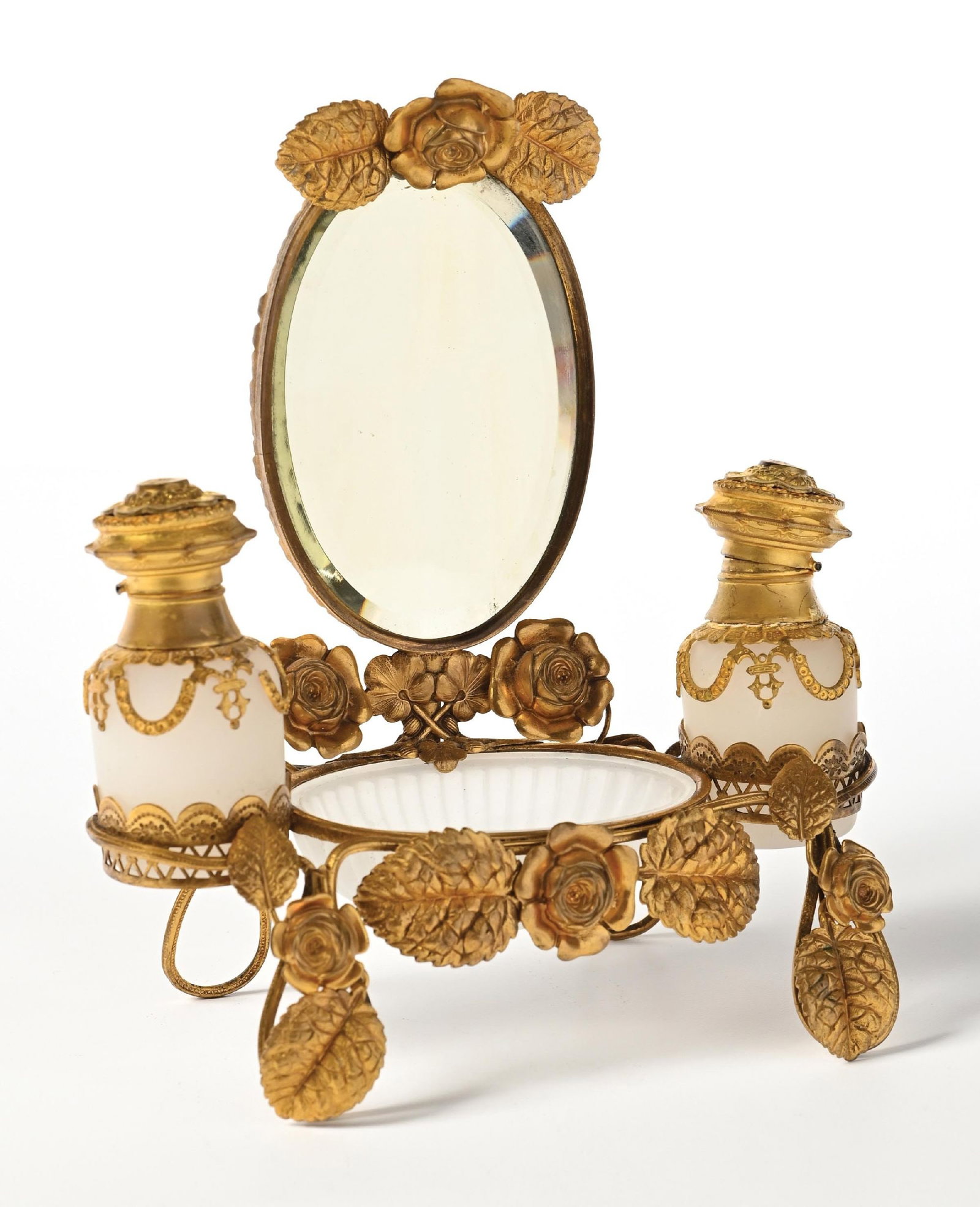 GILDED FLORAL PERFUME CADDY WITH 2 WHITE/GOLD PERFUMES INCLUDING TRINKET TRAY (1 of 4)