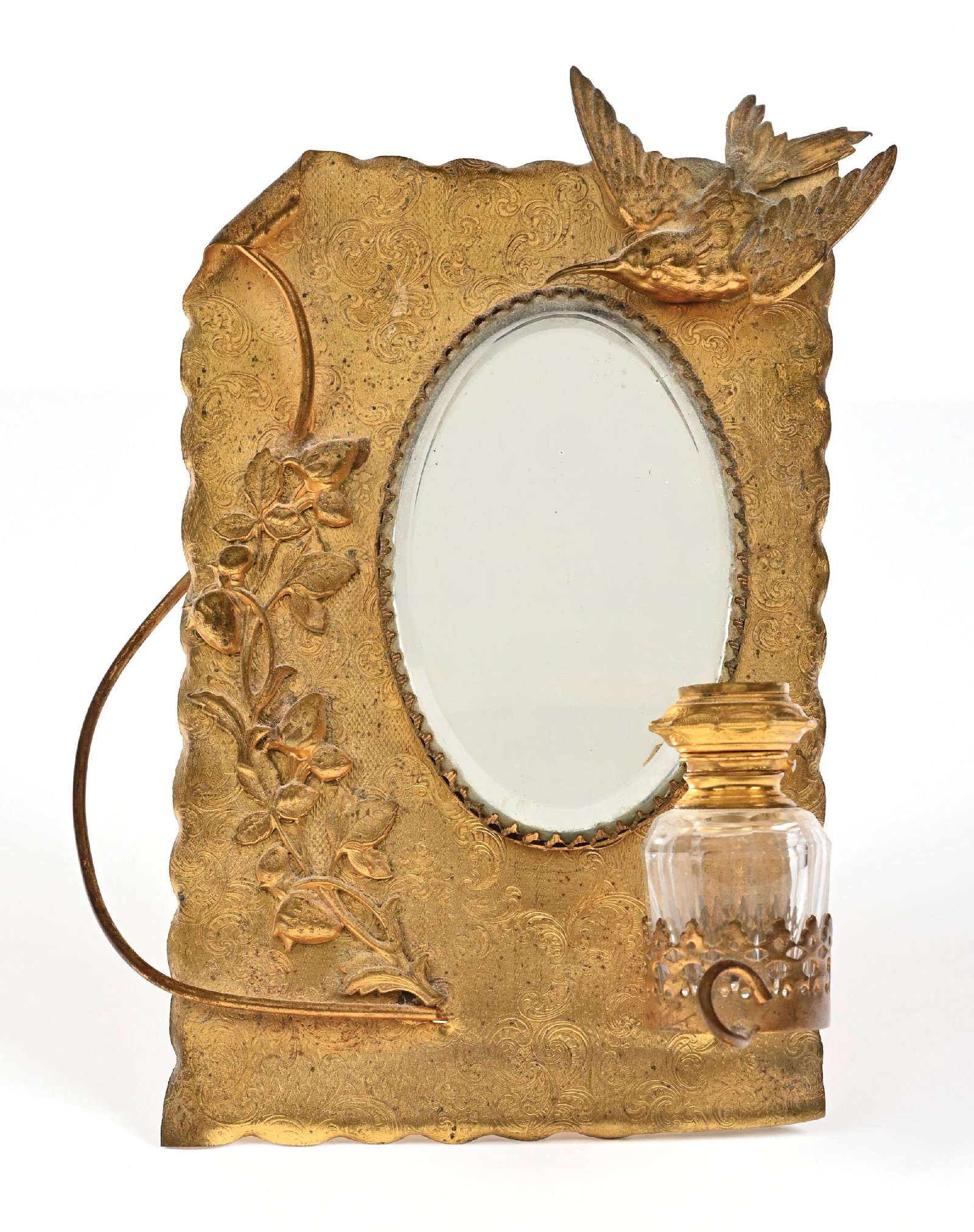 FLORAL GILDED VANITY PERFUME CADDY WITH MIRROR AND BIRD MOTIF (1 of 2)