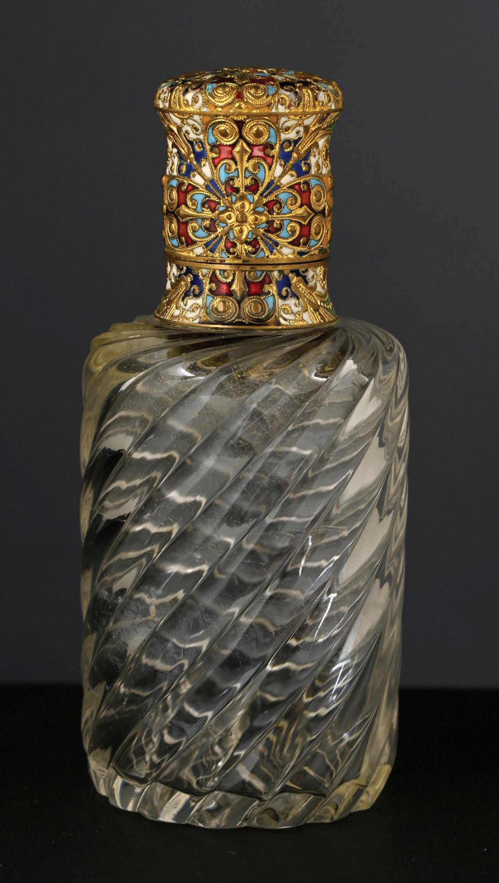 BACCARAT CRYSTAL PERFUME WITH ORNATE GOLD FILIGREE AND ENAMEL TOPPER (1 of 5)