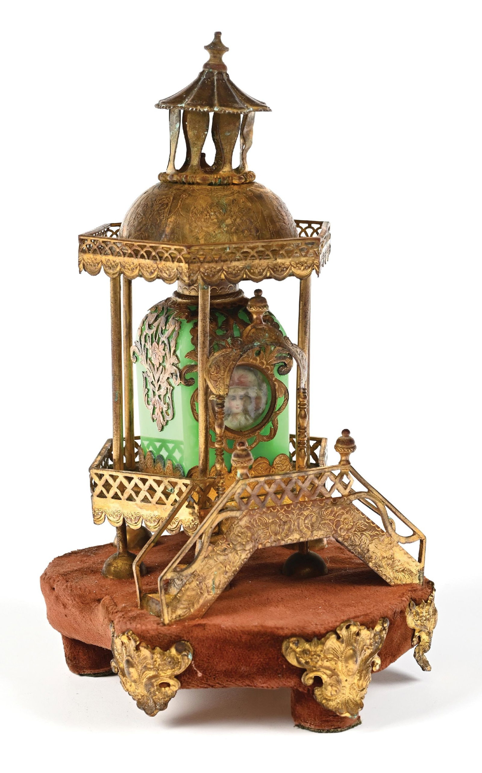 ORNATE VICTORIAN PERFUME CADDY WITH STAIRCASE & URANIUM GLASS PERFUME (1 of 7)