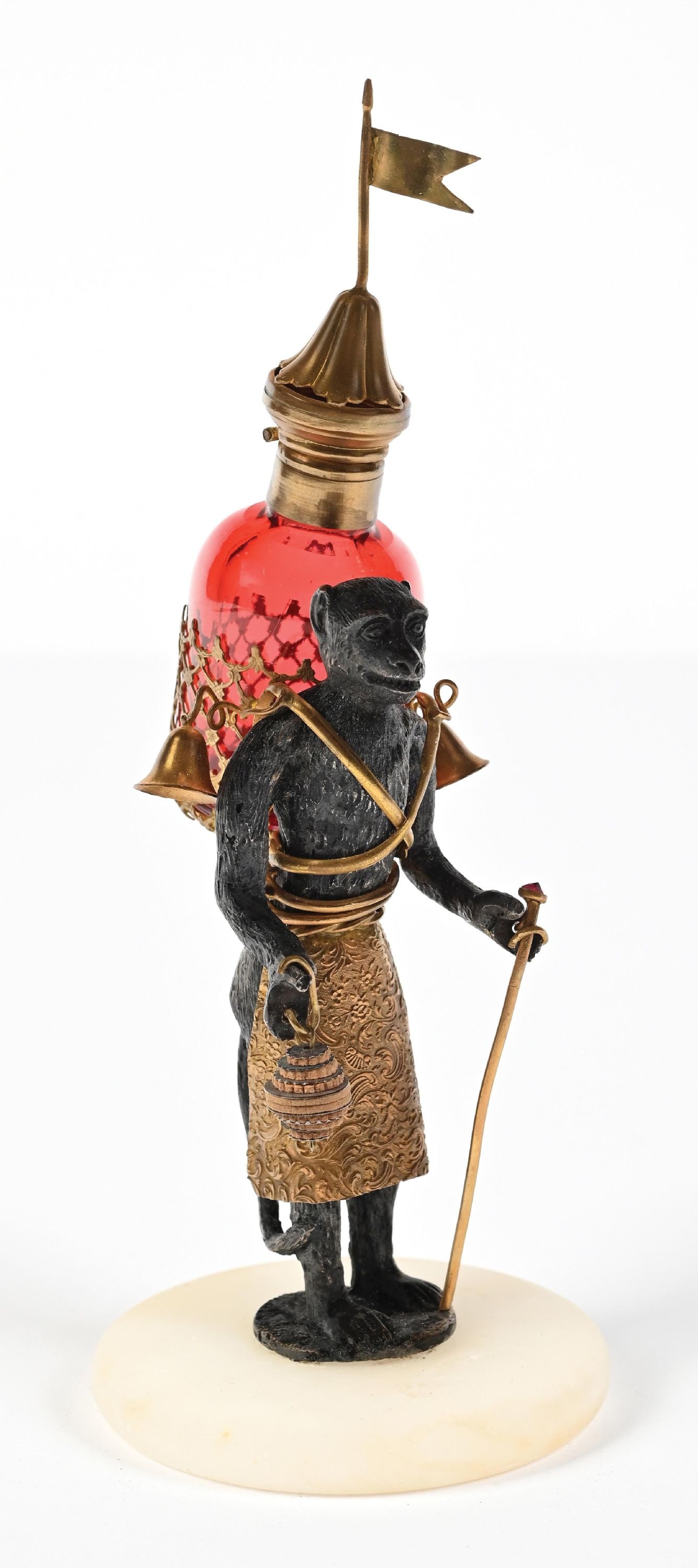 RARE PALAIS ROYALE FIGURAL MONKEY PERFUME WITH RED GLASS PERFUME BACKPACK (1 of 4)