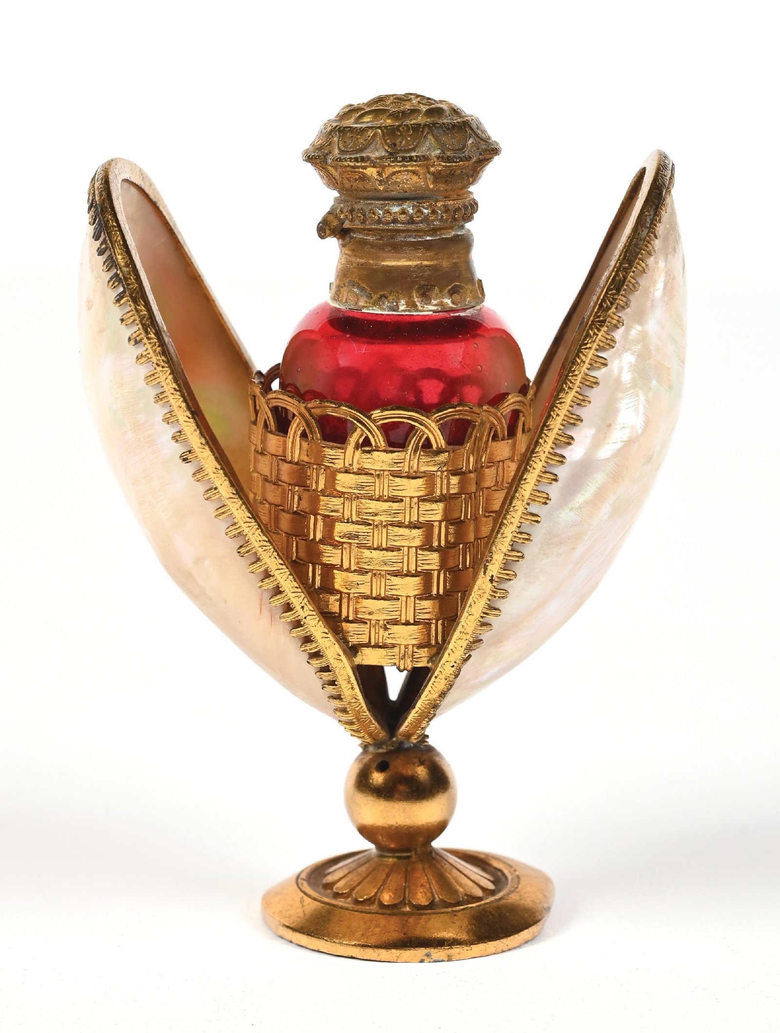 MOTHER OF PEARL EGG-SHAPED VANITY CASE WITH RED PERFUME (1 of 6)