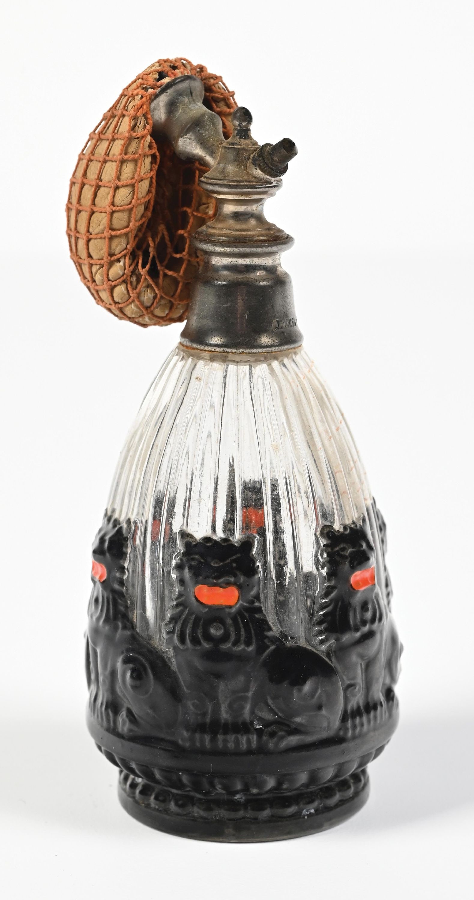 JULIAN VIARD CLEAR CUT GLASS ATOMIZER WITH BLACK OVERLAY DESIGN (1 of 6)
