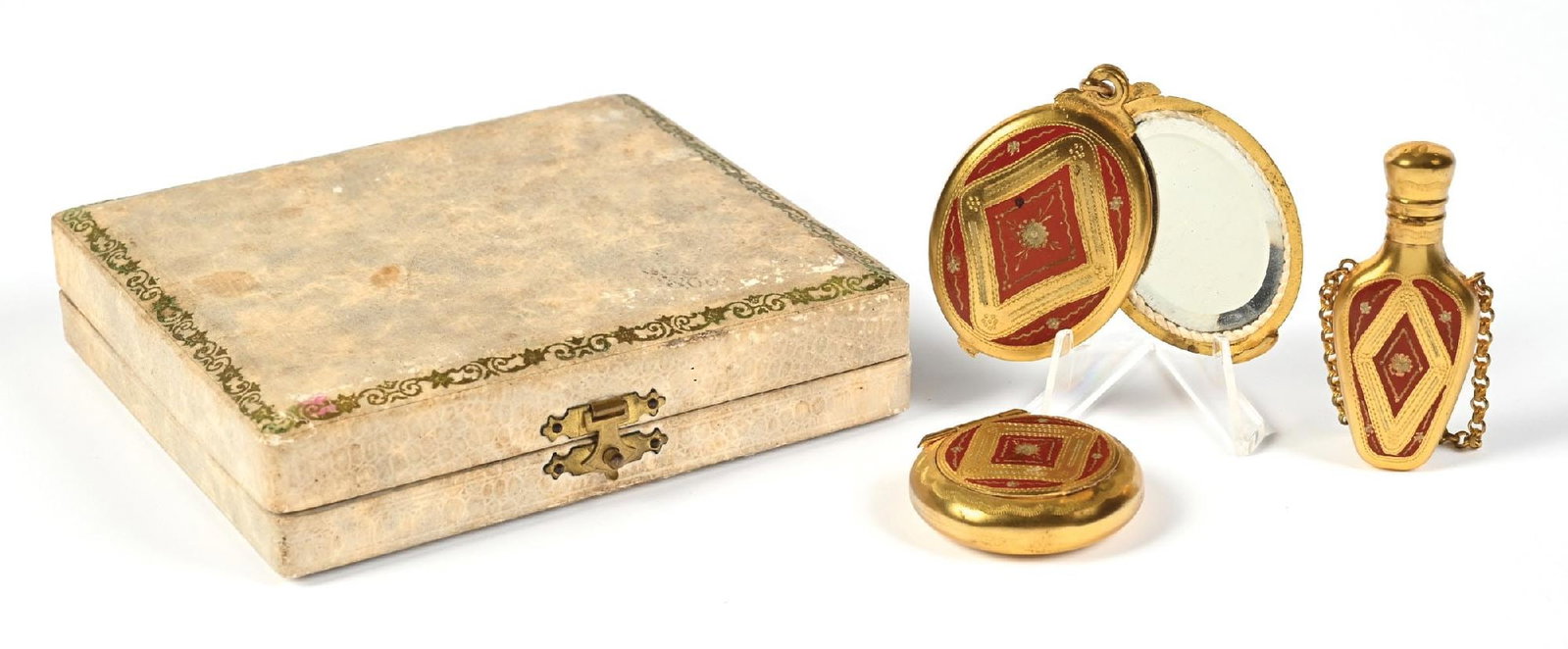 L'AIGLON GOLD & RED VANITY SET IN ORIGINAL CASE (1 of 5)