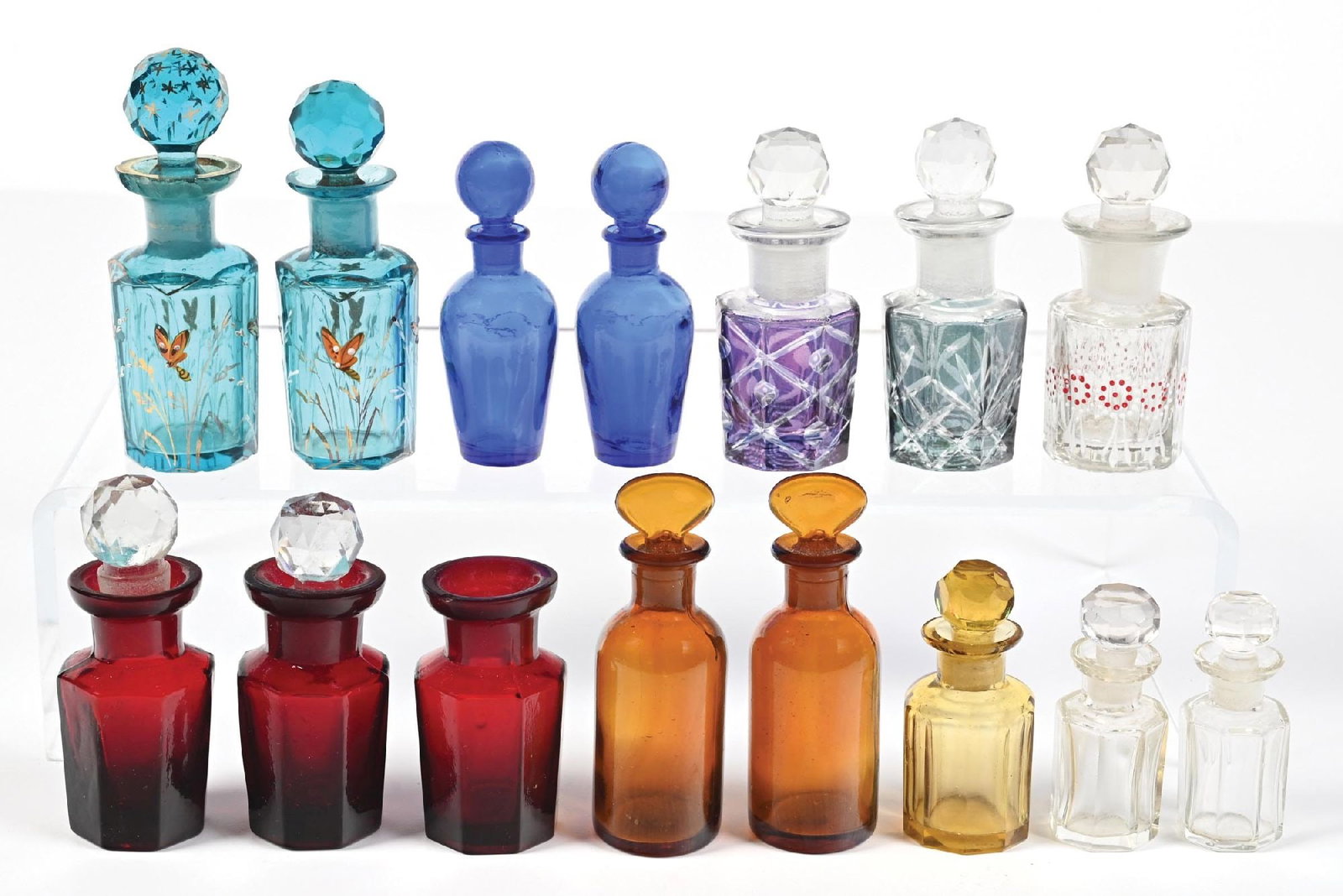 LOT OF 15: VARIOUS SMALL GLASS PERFUMES (1 of 2)