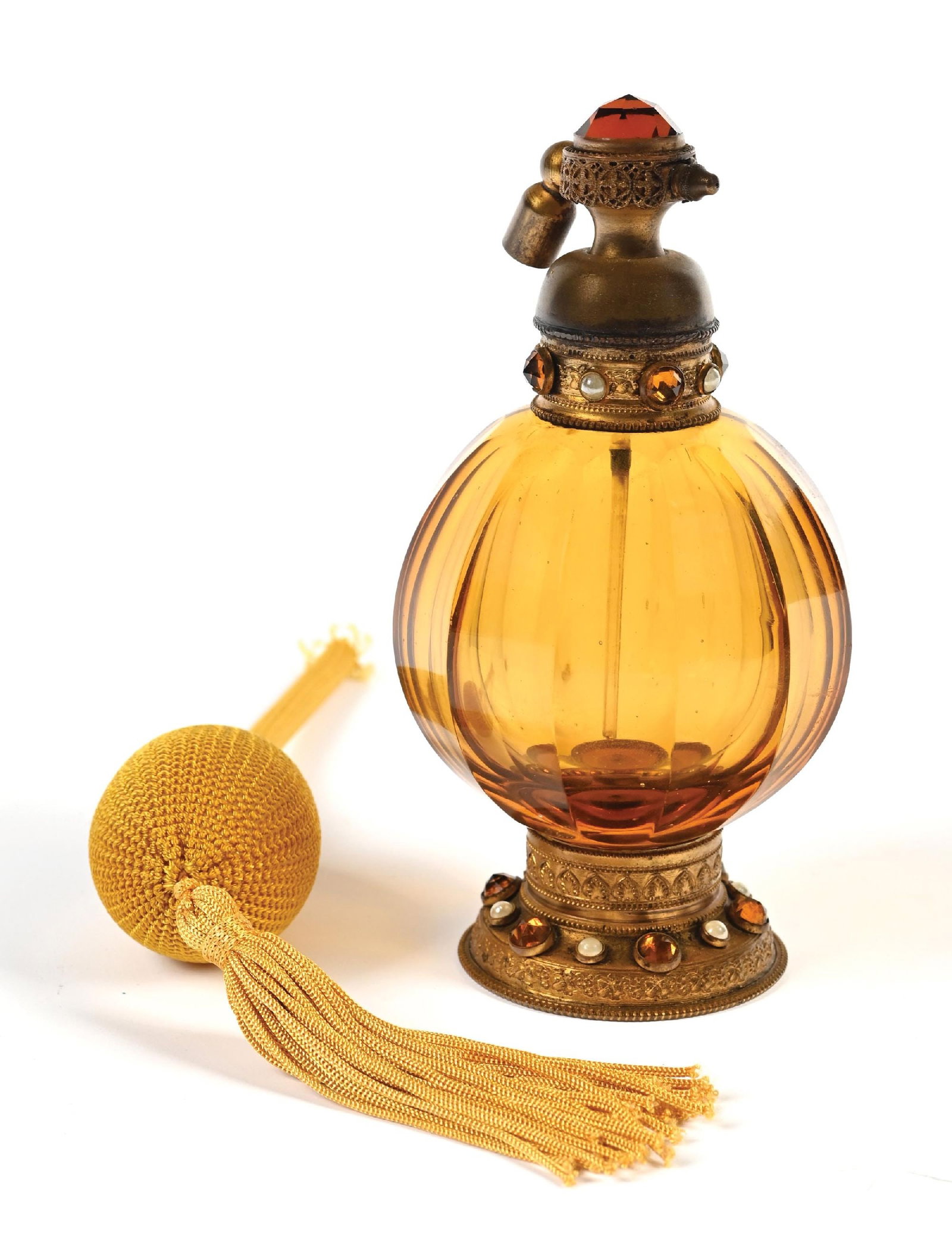 UHMAN JEWELED AUSTRIAN AMBER GLASS PERFUME BOTTLE (1 of 5)