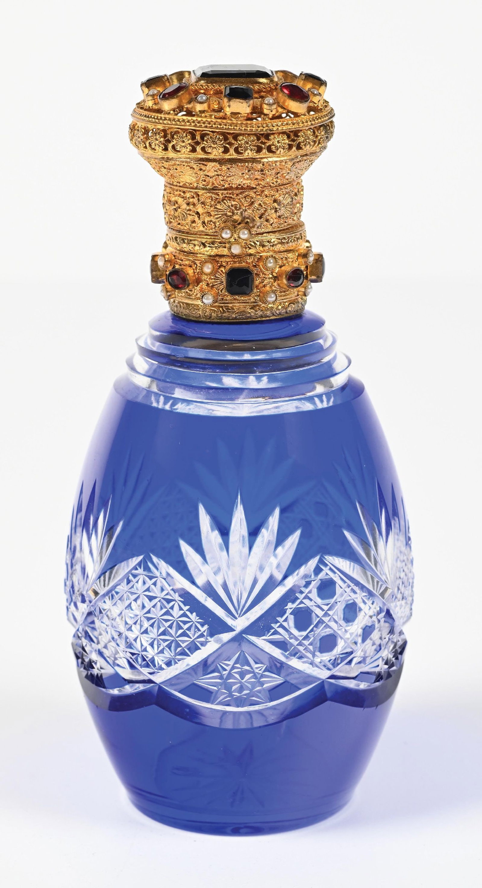 CZECH CUT GLASS CRYSTAL COBALT BLUE PERFUME BOTTLE (1 of 5)