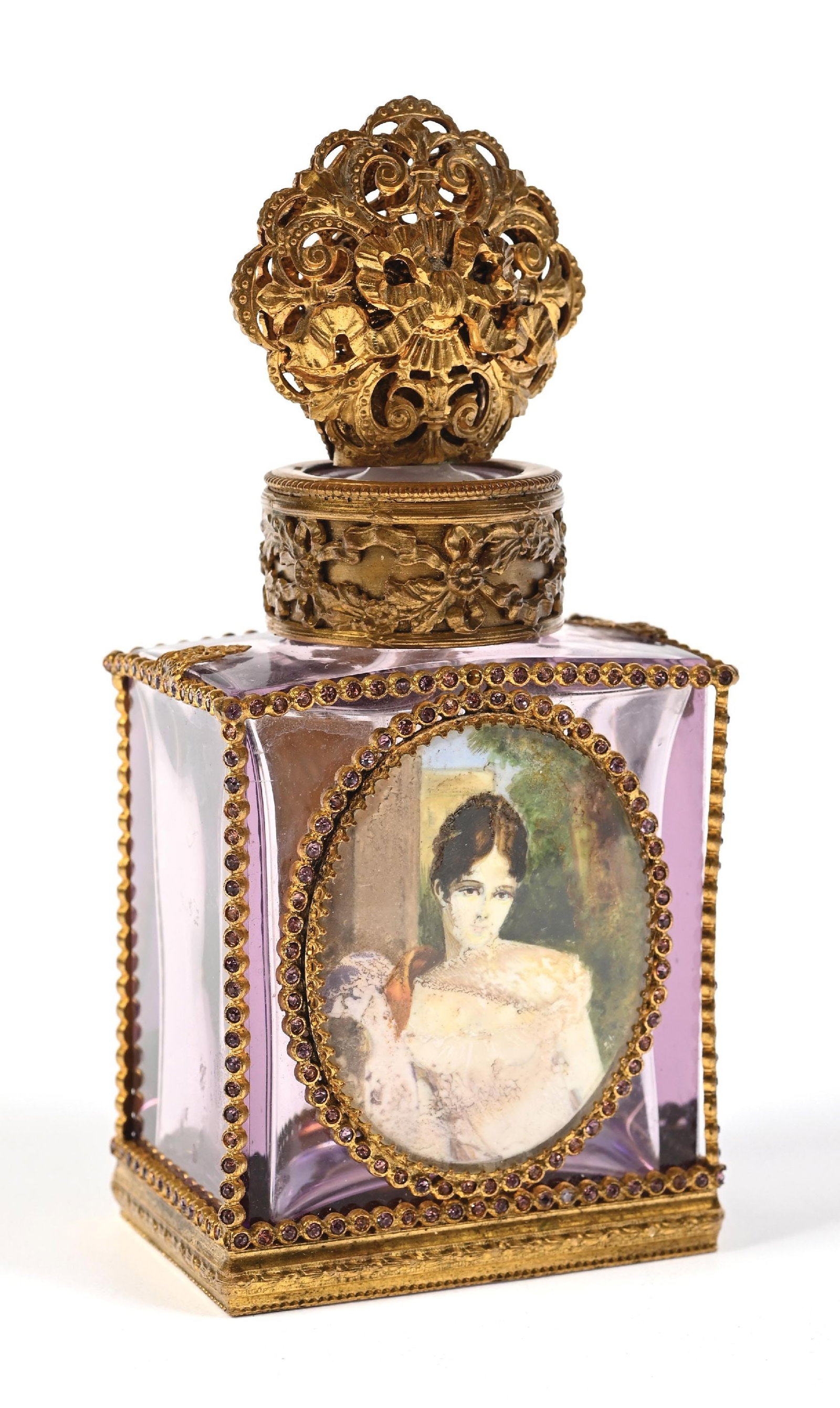 ORNATE AUSTRIAN PURPLE GLASS PERFUME BOTTLE (1 of 6)