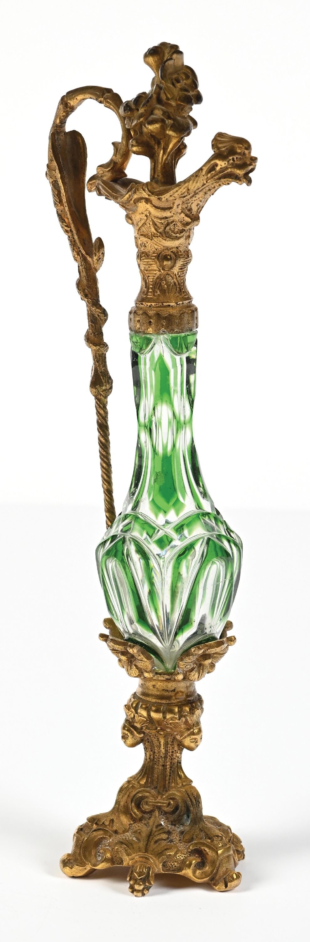 ORNATE VICTORIAN GREEN CUT GLASS PERFUME BOTTLE (1 of 5)