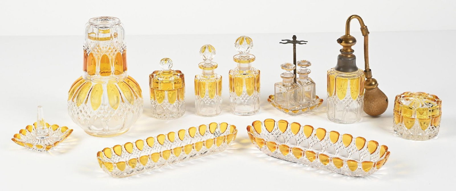 LOT OF 12: VAL SAINT LAMBERT AMBER CRYSTAL TOILETRY SET (1 of 5)