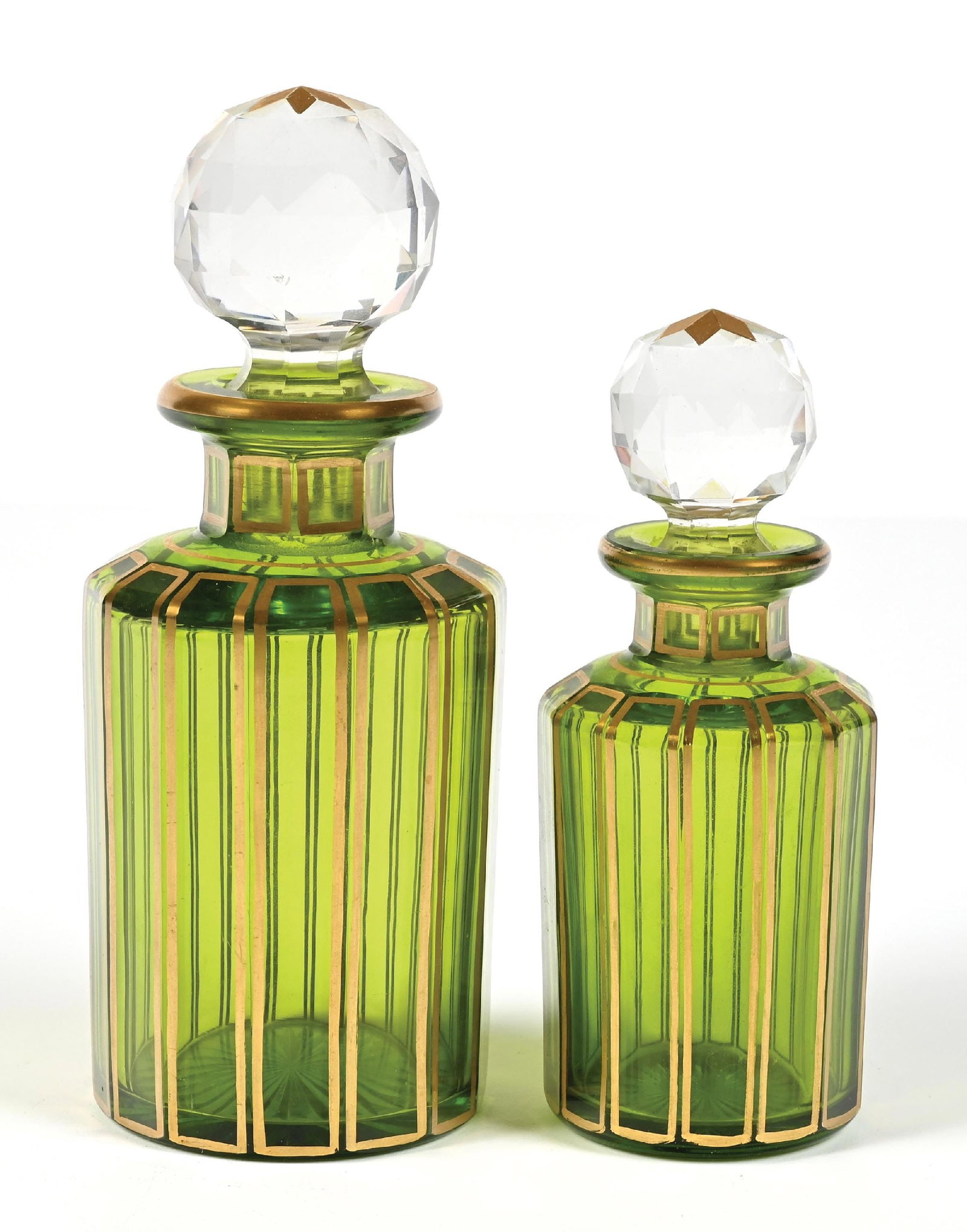 LOT OF 2: GREEN BACCARAT CUT CRYSTAL PERFUME BOTTLES (1 of 5)