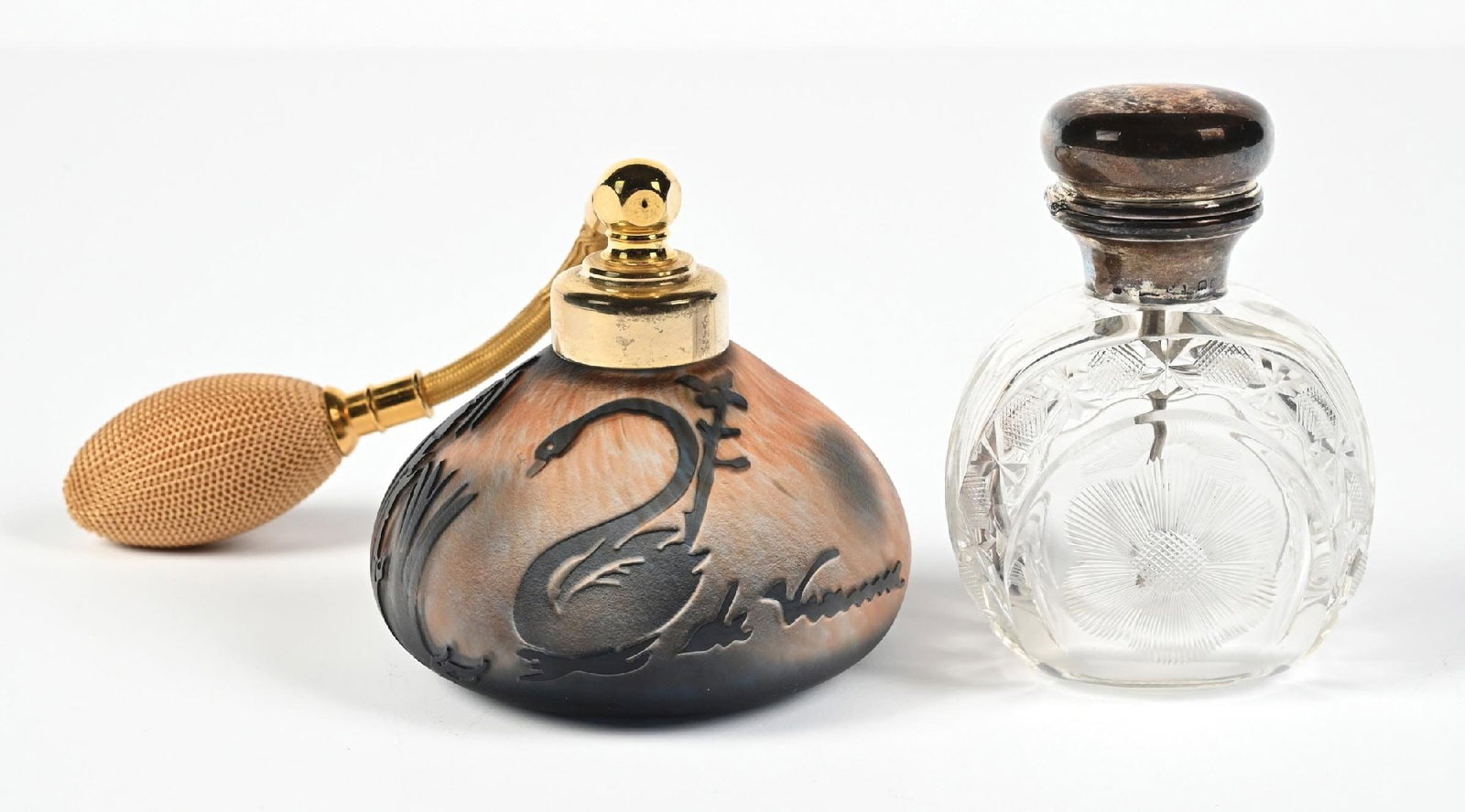 LOT OF 2: LA VIENNE CAMEO GLASS ATOMIZER & CUT GLASS PERFUME BOTTLE. (1 of 5)