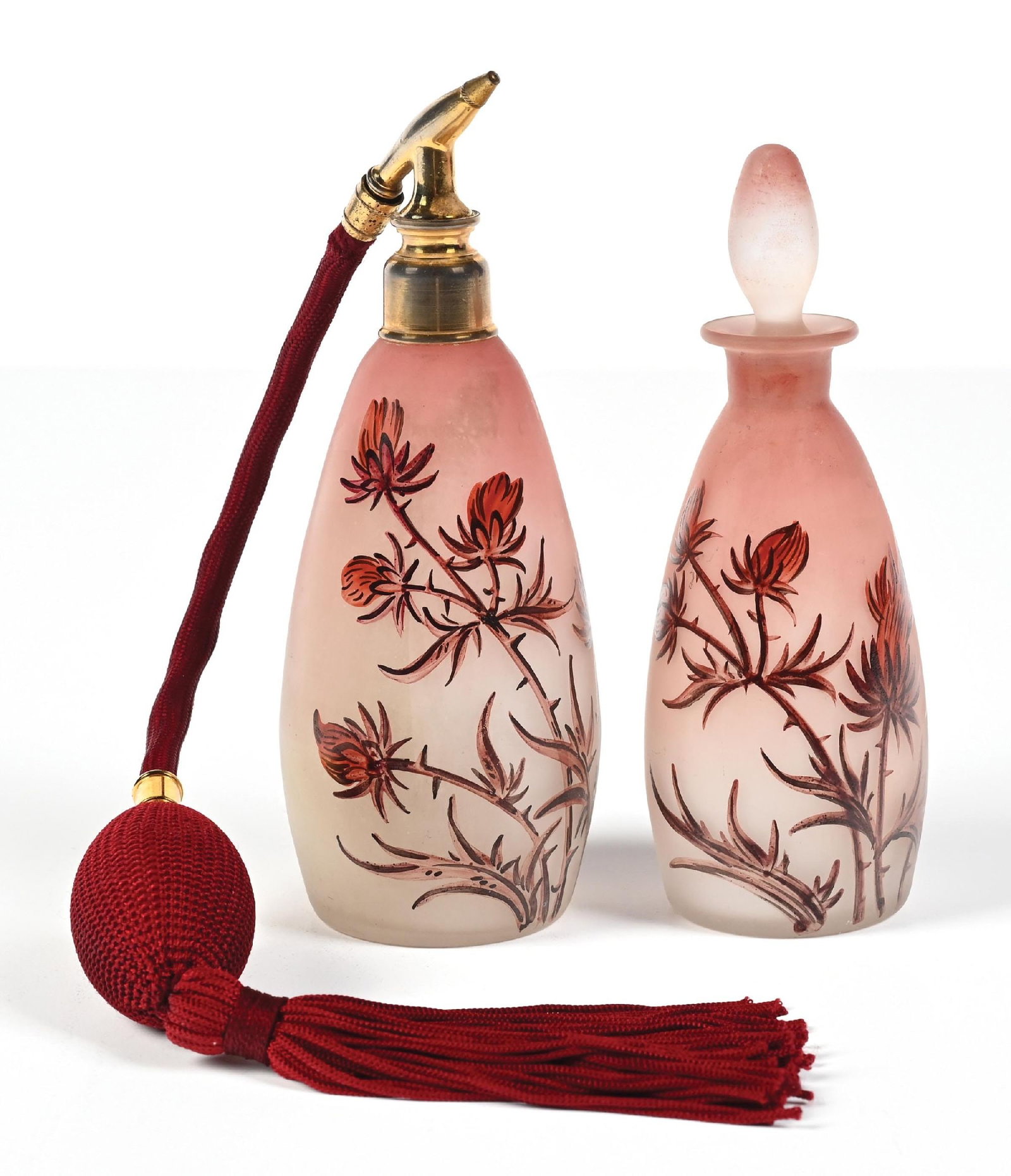 LOT OF 2: C. VESSIERE NANCY PINK PERFUMES WITH PAINTED FLORAL DESIGN (1 of 6)