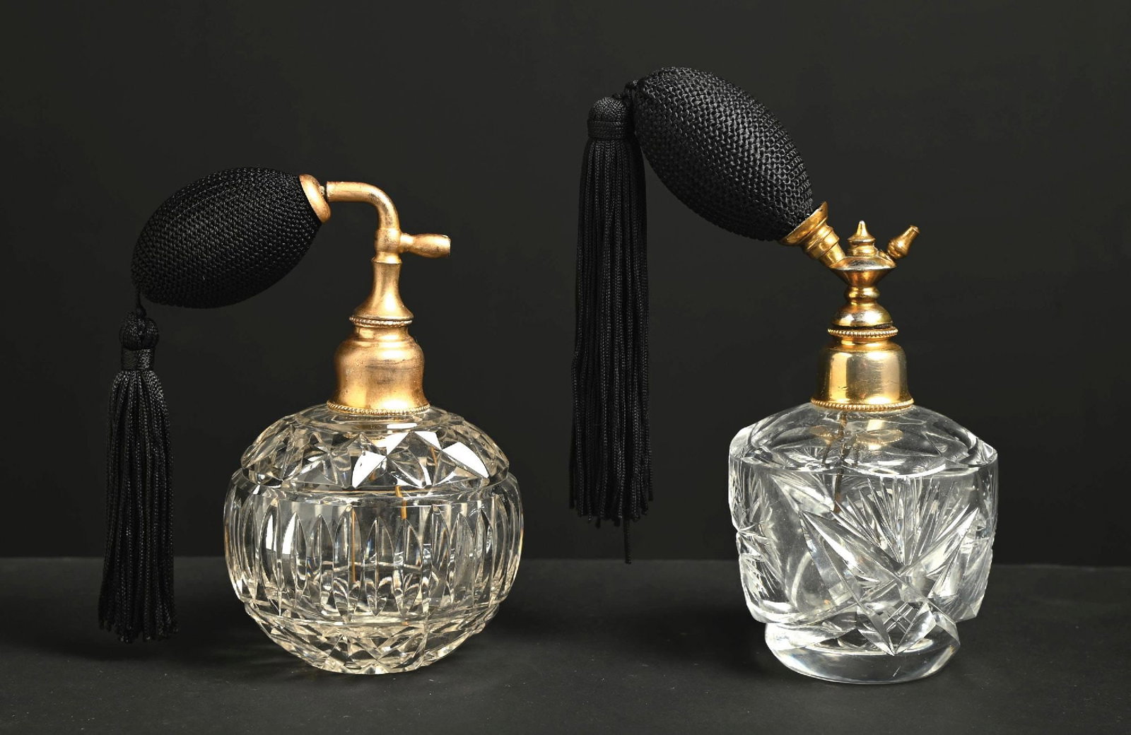 LOT OF 2: CLEAR CUT CRYSTAL GLASS PERFUME ATOMIZERS (1 of 5)
