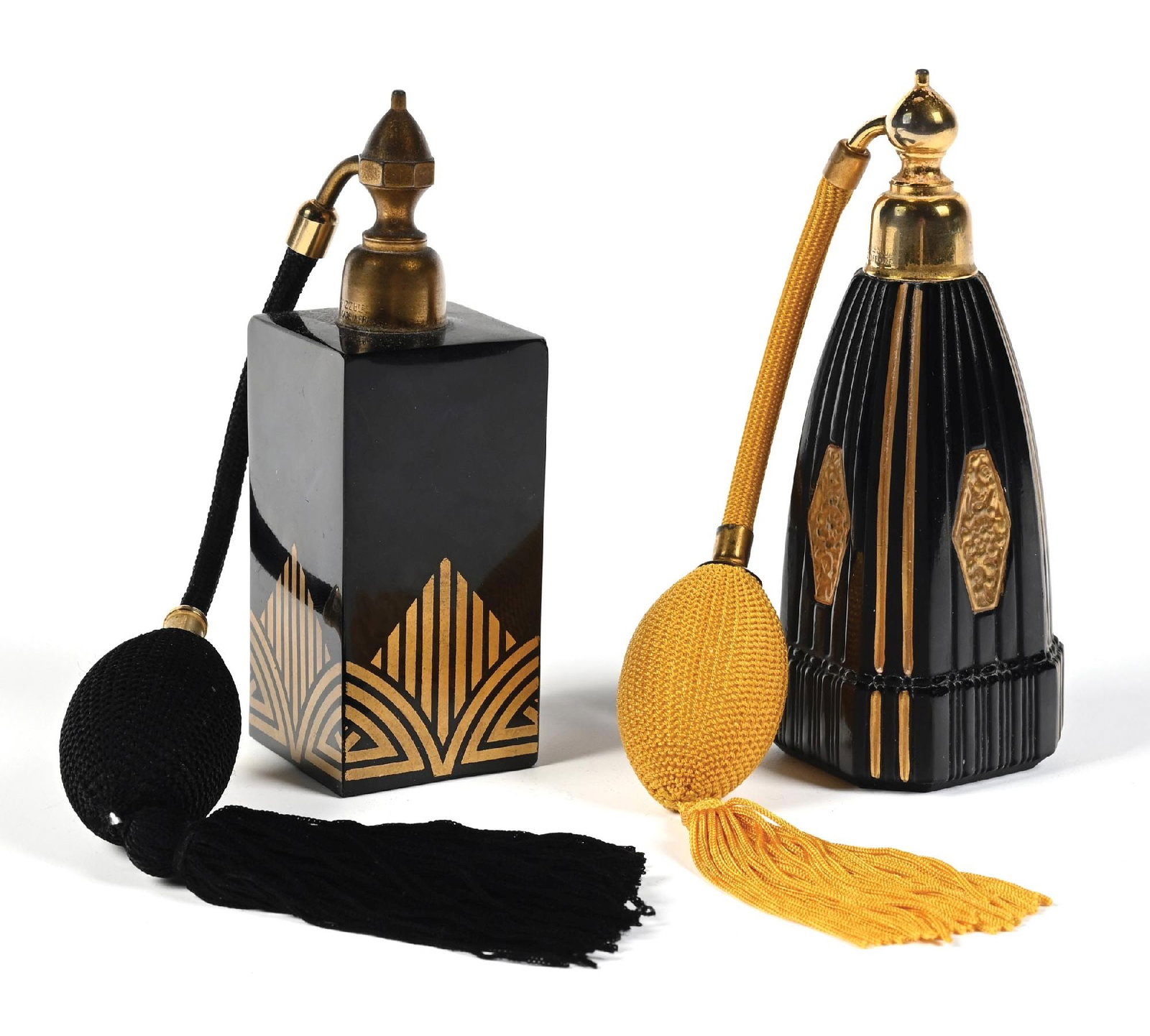 LOT OF 2: MARCEL FRANCK BLACK & GOLD ART DECO PERFUME ATOMIZERS (1 of 5)