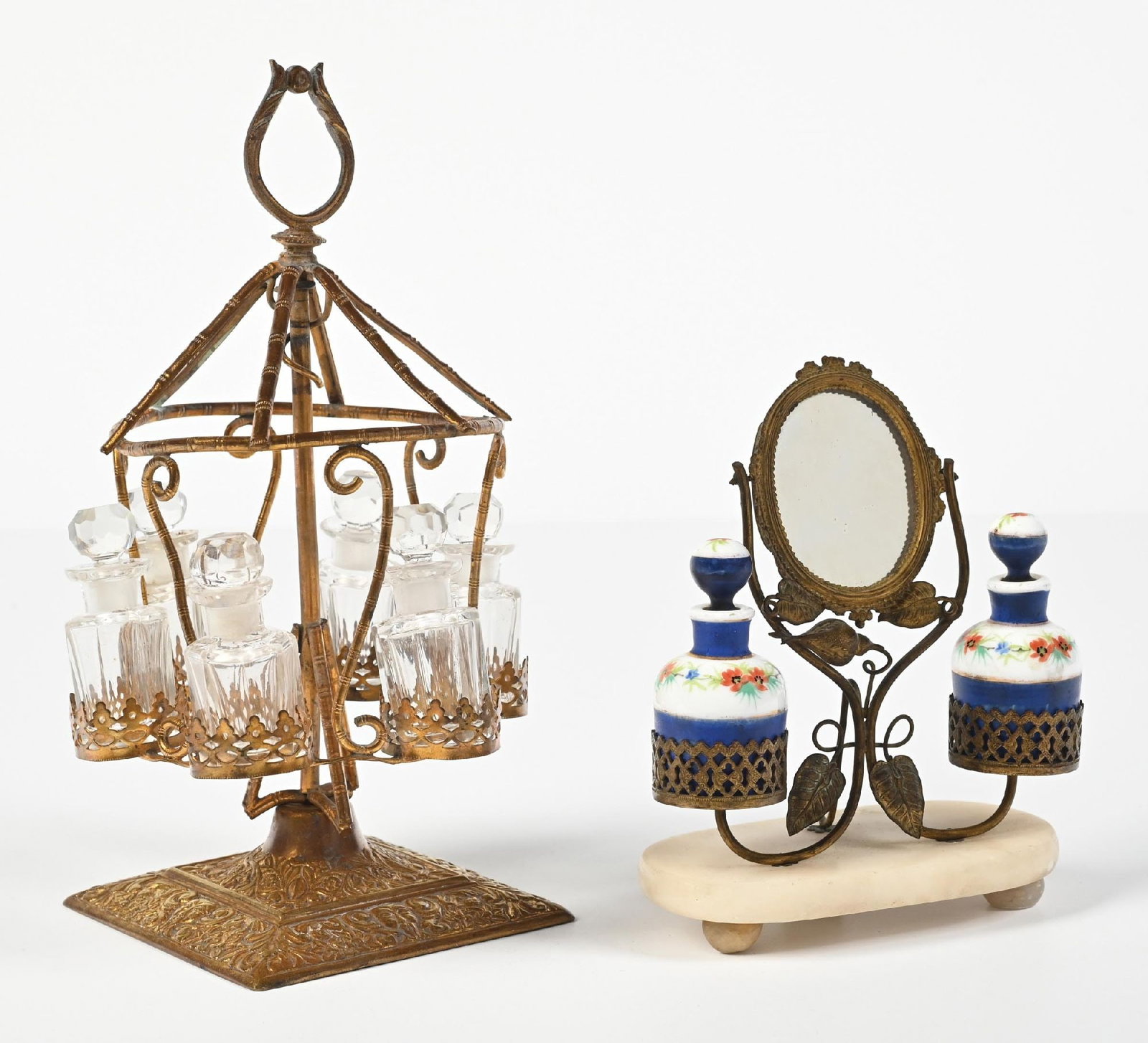 LOT OF 2: ORNATE 6-BOTTLE & 2-BOTTLE PERFUME CADDIES (1 of 4)