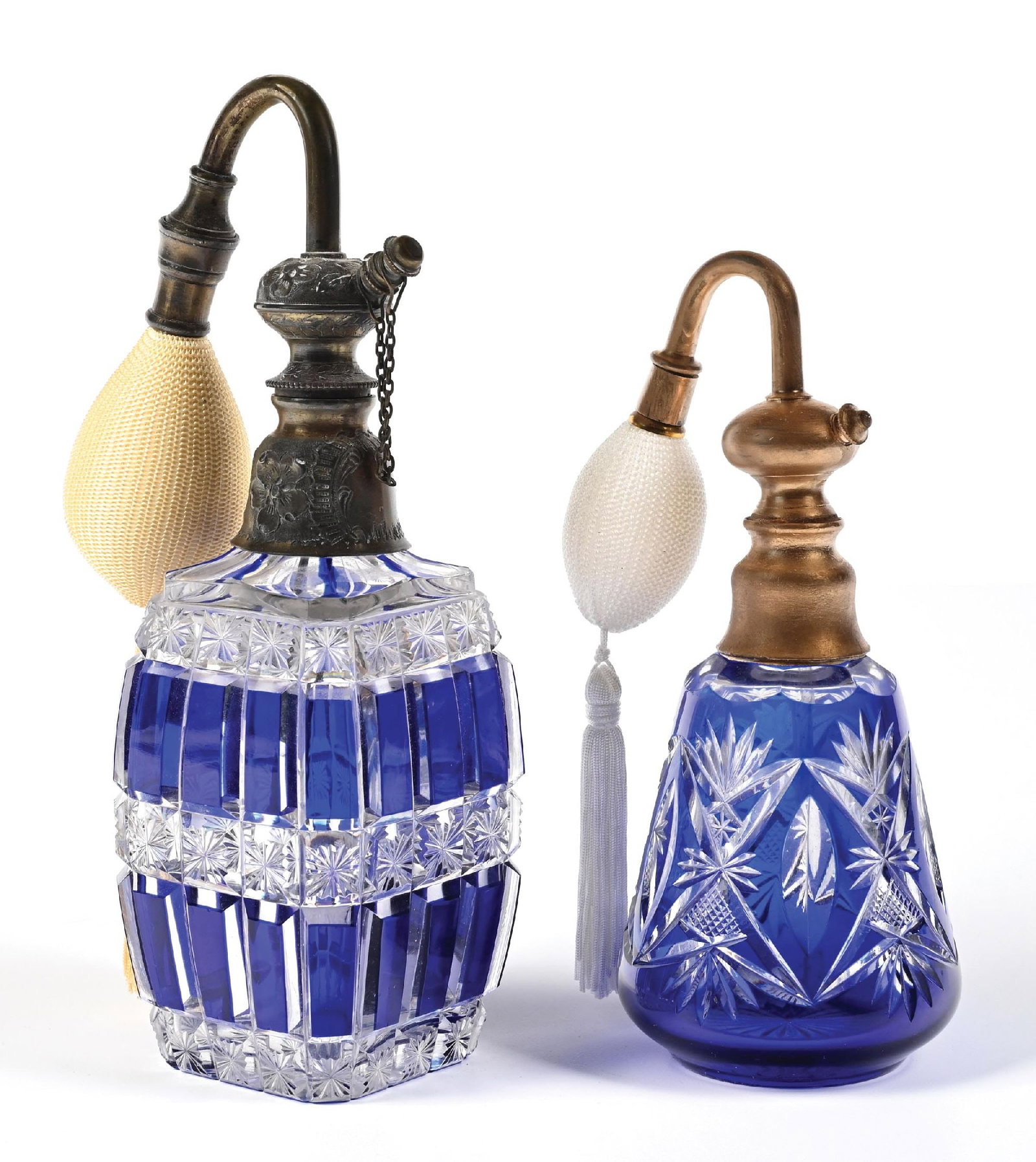 LOT OF 2: BACCARAT CUT GLASS COBALT PERFUMES WITH ATOMIZERS (1 of 5)
