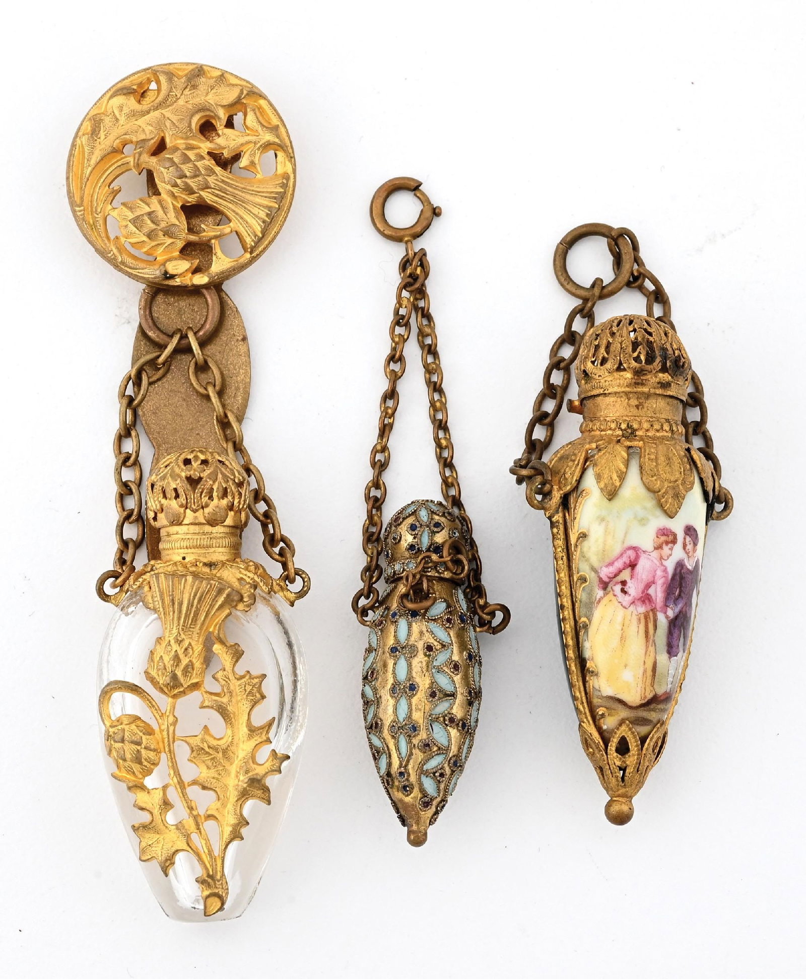 LOT OF 3: TINY PERFUME BOTTLES WITH GOLD DETAIL (1 of 2)