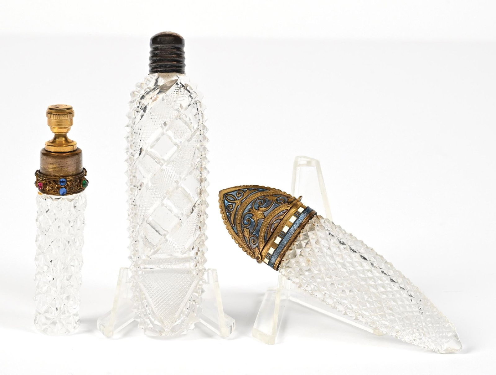 LOT OF 3: CLEAR CUT GLASS PERFUME BOTTLES (1 of 4)