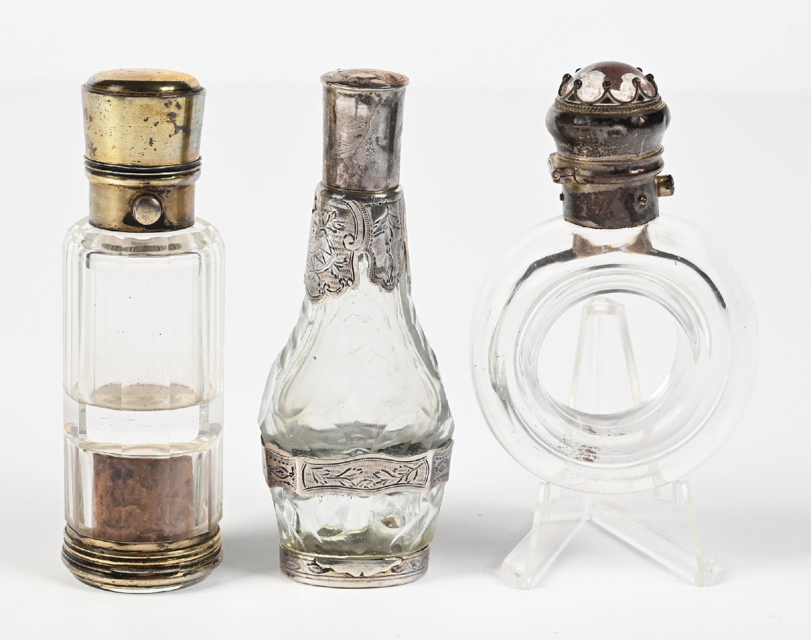LOT OF 3: CLEAR CUT GLASS SMALL PERFUME BOTTLES (1 of 5)