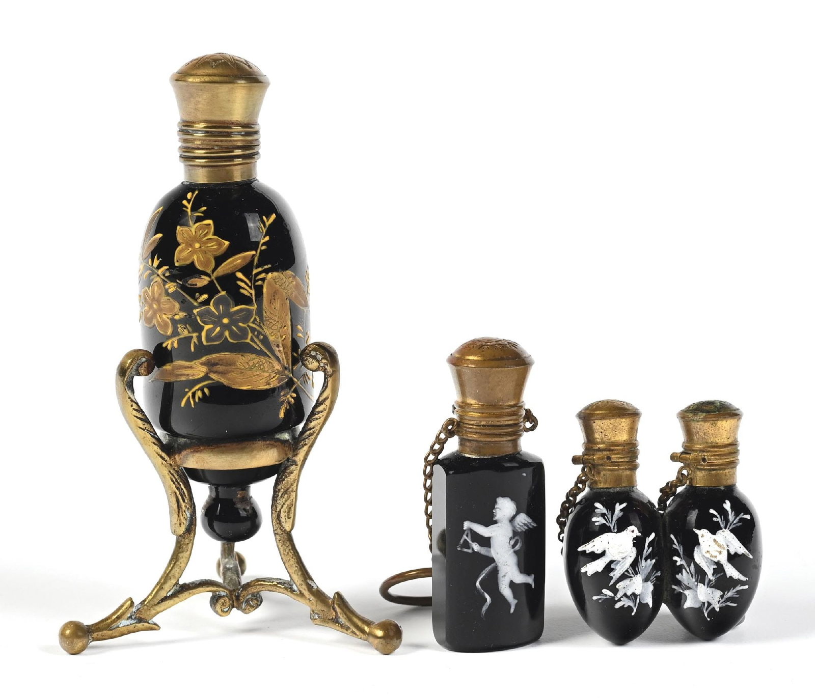 LOT OF 4: HYALITH PERFUMES WITH BIRD, CHERUB, AND FLORAL PATTERNS. (1 of 5)
