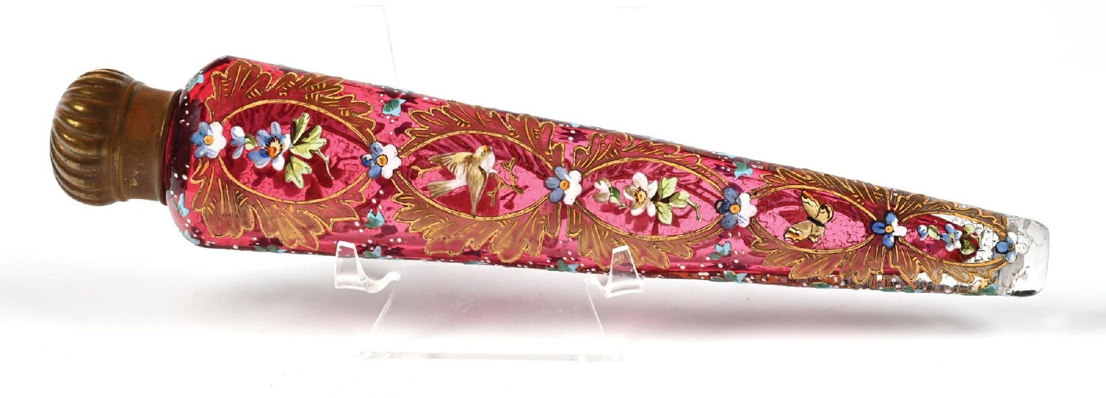 MOSER/HARRACH CRANBERRY GLASS WITH OVERLAY ENAMEL PERFUME BOTTLE (1 of 4)