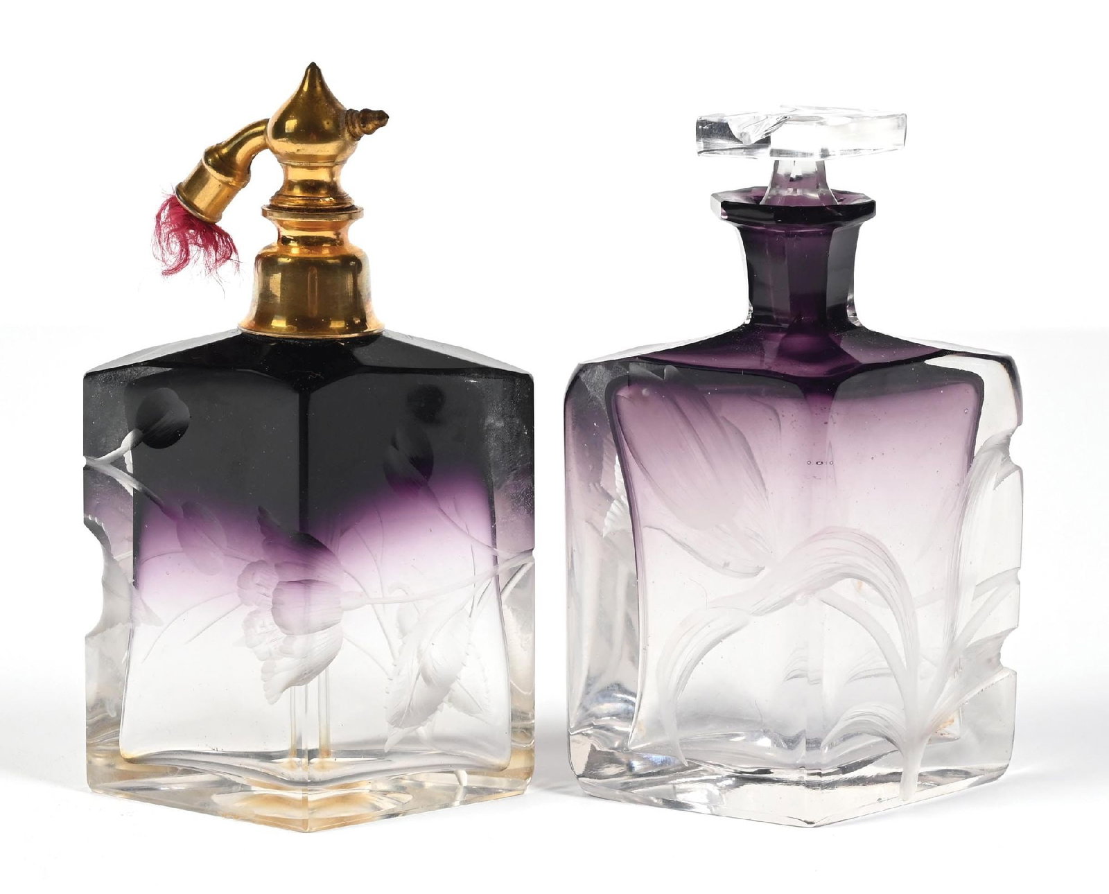 LOT OF 2: MOSER/HARRACH AMETHYST ART NOUVEAU PERFUME BOTTLES (1 of 5)