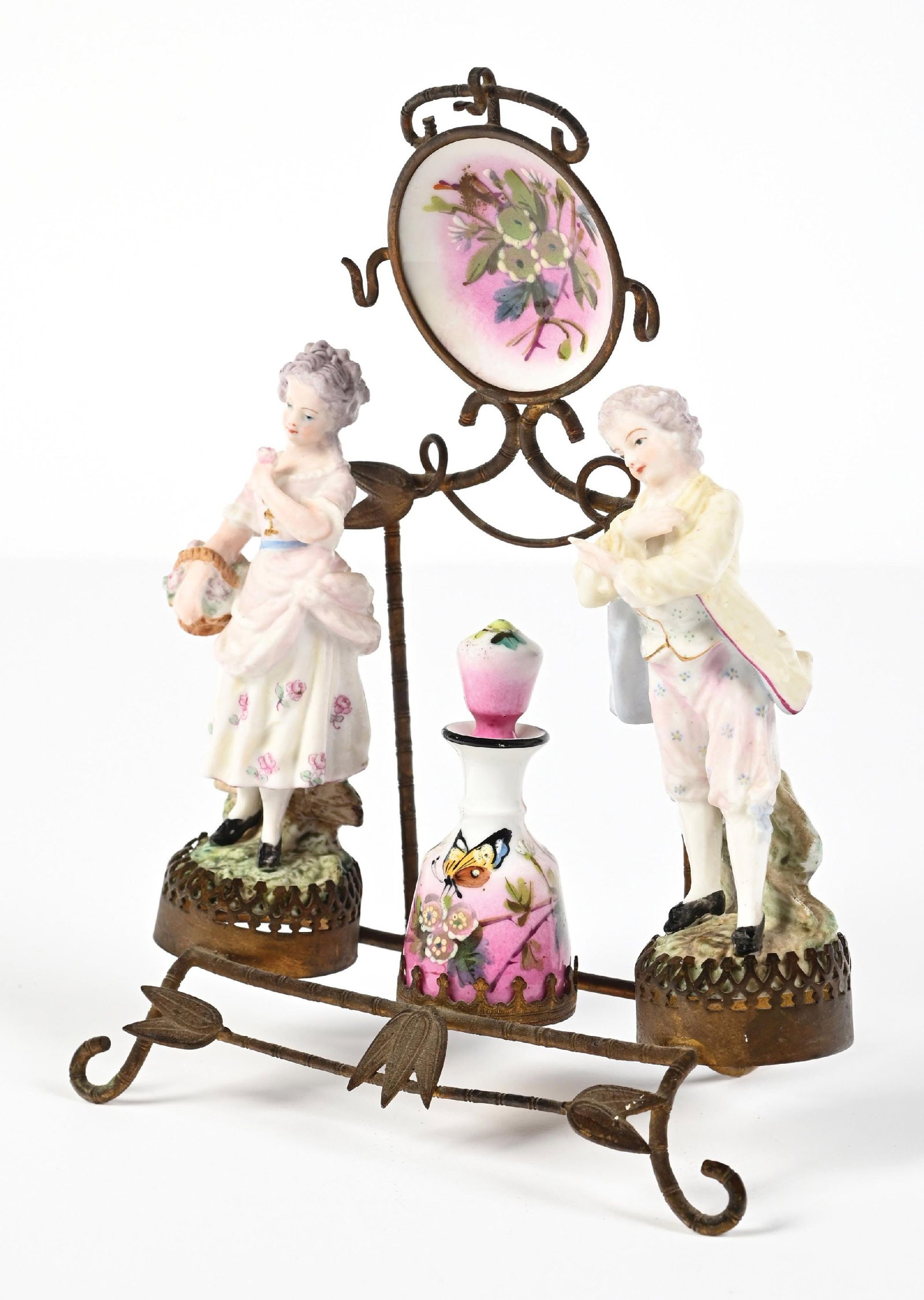 PORCELAIN FIGURAL DRESSING TABLE SET WITH FLORAL PATTERN - 3