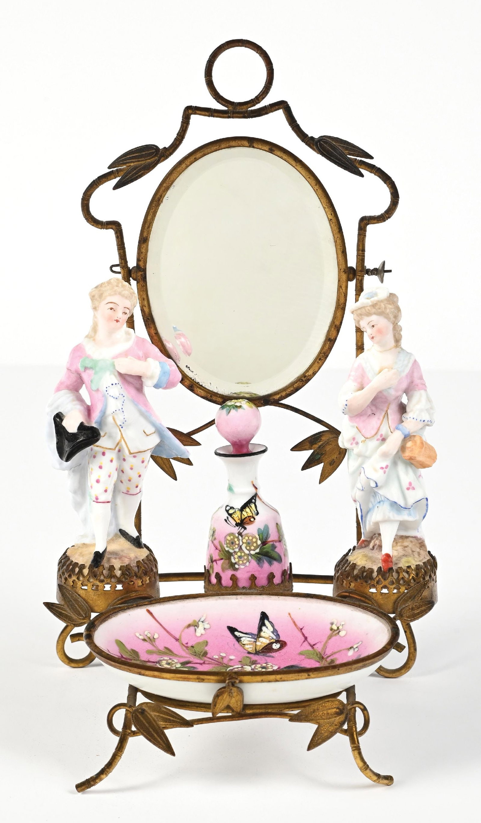 MEISSEN PORCELAIN FIGURAL PINK PERFUME VANITY SET WITH BOTTLE (1 of 4)