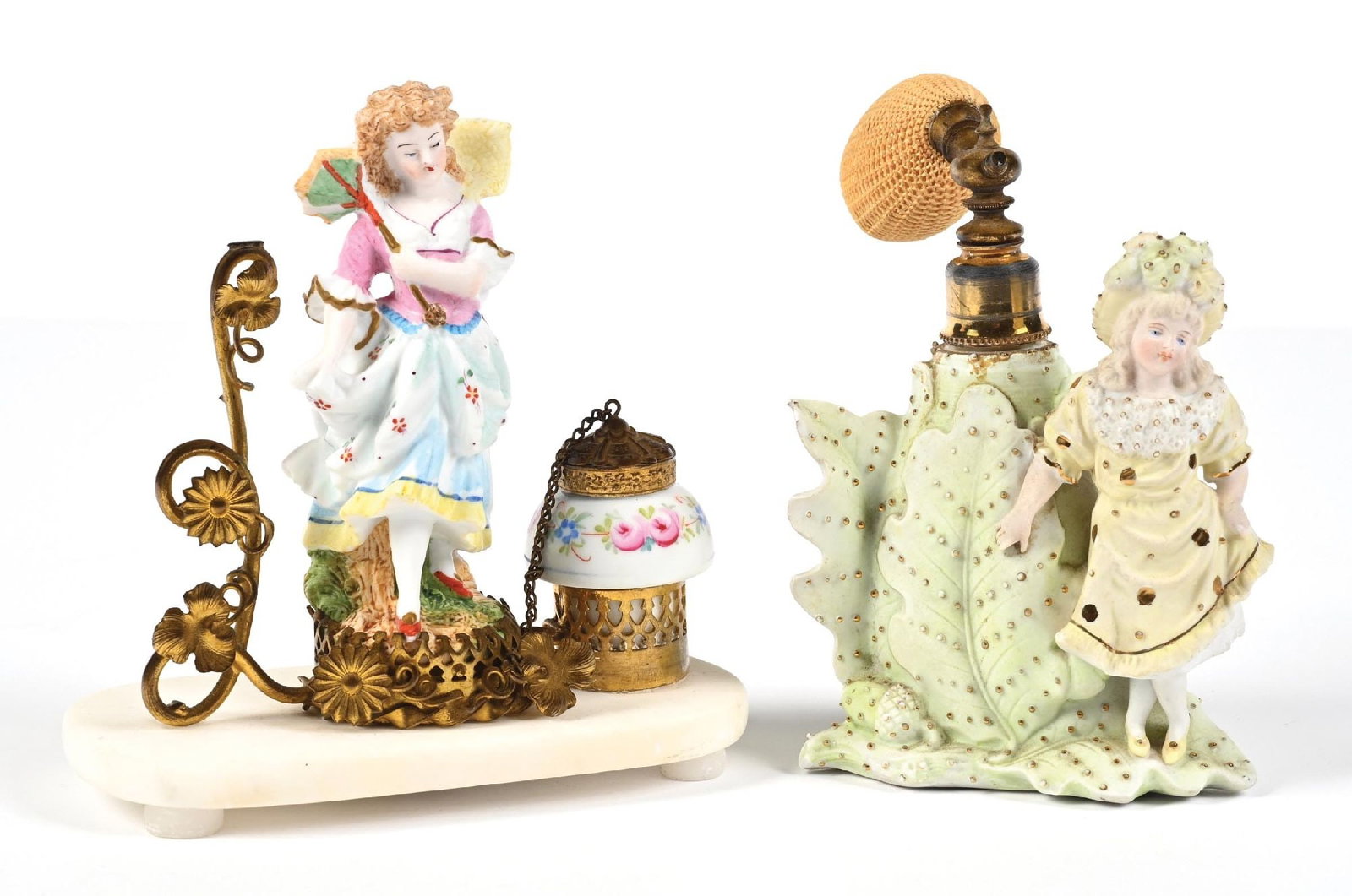 LOT OF 2: PORCELAIN FIGURAL PERFUME ATOMIZER & STAND (1 of 4)