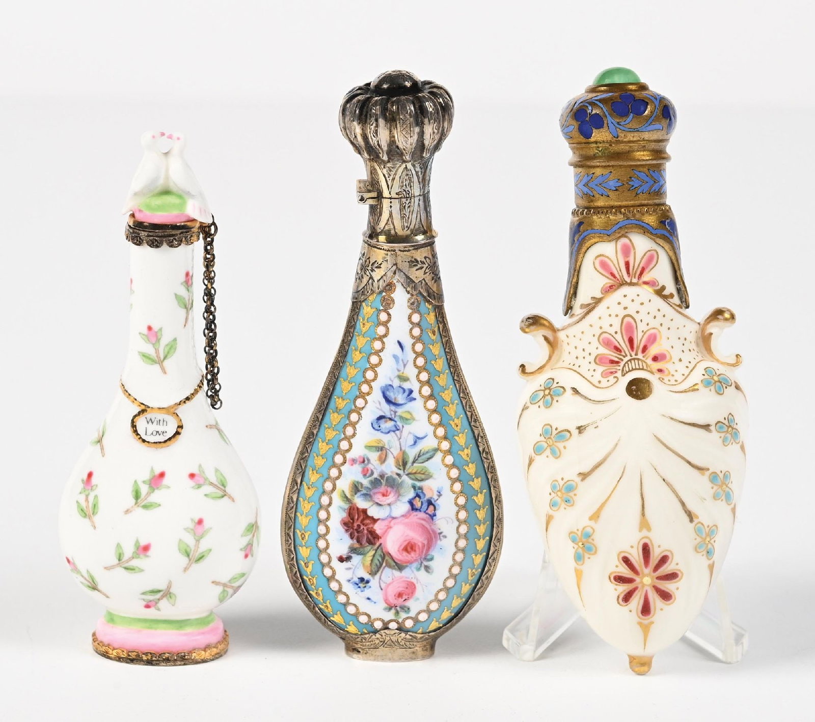 LOT OF 3: PORCELAIN & ENAMEL PERFUME BOTTLES (1 of 5)