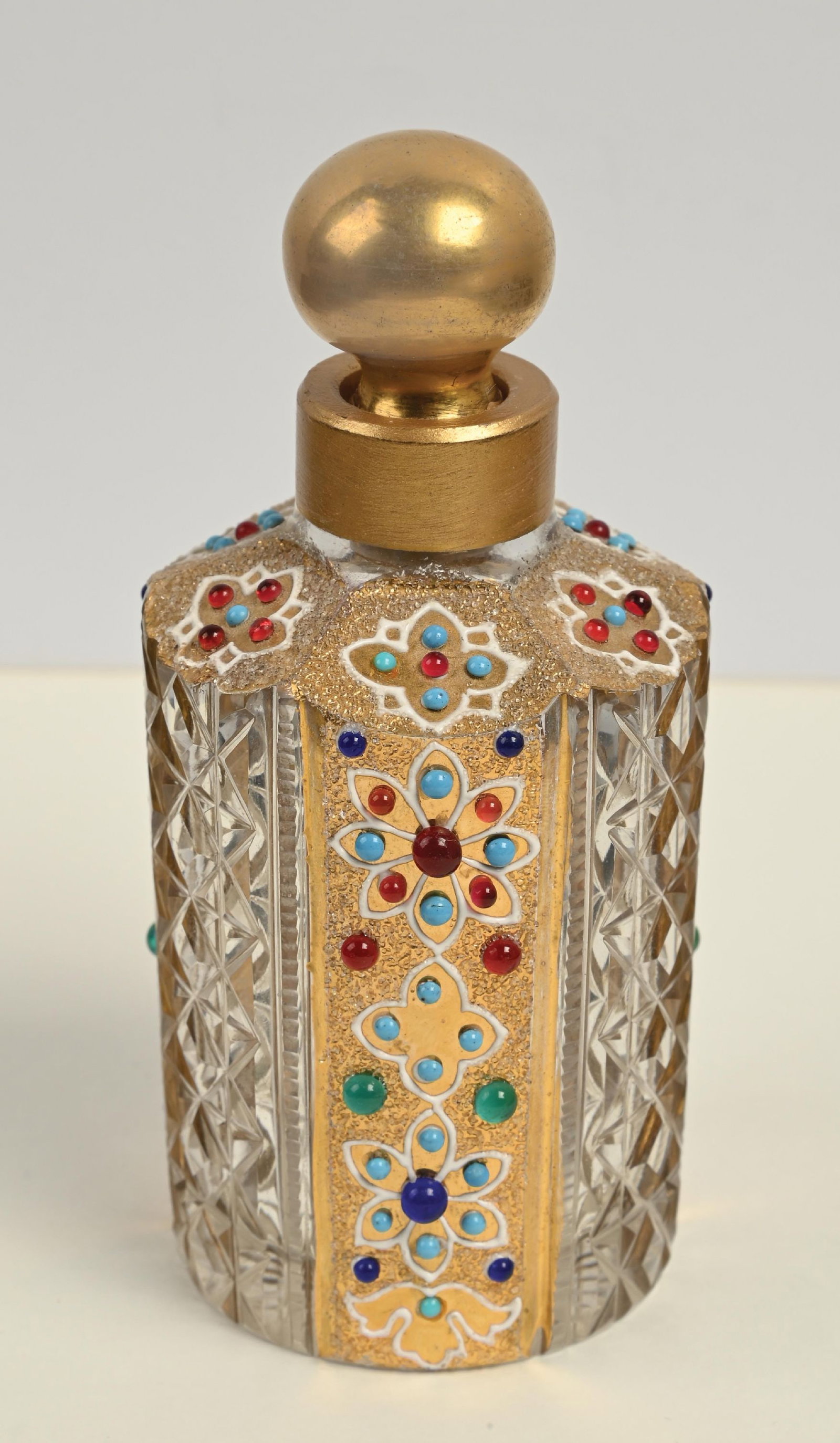 JEWELED BOHEMIAN CUT GLASS PERFUME BOTTLE (1 of 6)