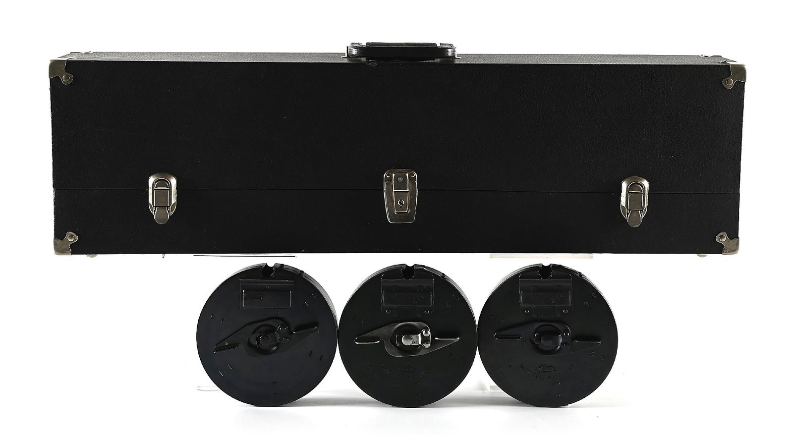 TWO DRUM CAPACITY LONG THOMPSON TRUNK CASE WITH 3 CONTEMPORARY DRUMS AND 1 MAGAZINE. (1 of 15)