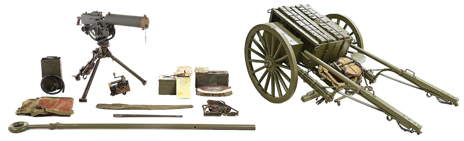 (M) WELL ACCESSORIZED DLO M1917A2 BROWNING BELT FED SEMI-AUTOMATIC RIFLE WITH RARE AMMO CART. (1 of 20)
