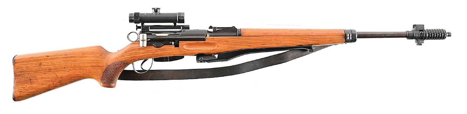 (C) SWISS ZF K31/55 STRAIGHT PULL BOLT ACTION SNIPER RIFLE WITH MATCHING SCOPE AND CASE.: The Zielfernrohrkarabiner 55 (Zf. Kar. 55) is an updated sniper variant of the K31 straight pull carbine which was produced for the Swiss Army at Bern from 1955 to 1959 with 4,150 built. It features a