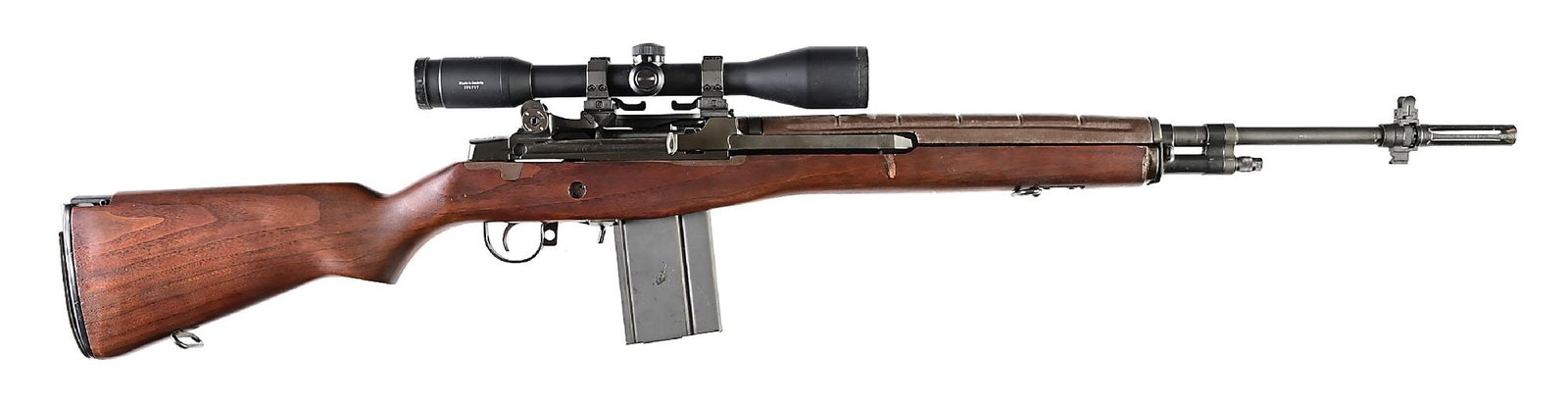 (M) PRE-BAN SPRINGFIELD ARMORY M1A SUPER MATCH SEMI AUTOMATIC RIFLE.: Circa 1985. "SM" marked select match heavy barrel with long slotted flash hider, National Match front sight and standard aperture rear sight. Action is mounted with an Austrian K. Kahles ZF 84 10x42mm