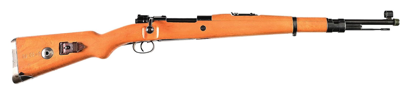 (C) EXCEPTIONAL BRUNN DOT CODE G.33/40 BOLT ACTION MOUNTAIN RIFLE.: Manufactured in occupied Czechoslovakia in 1941 for elite German mountain troops. Carbine length barrel with hooded barleycorn front sight and 1000 meter tangent rear sight. Receiver has "dot" code, "